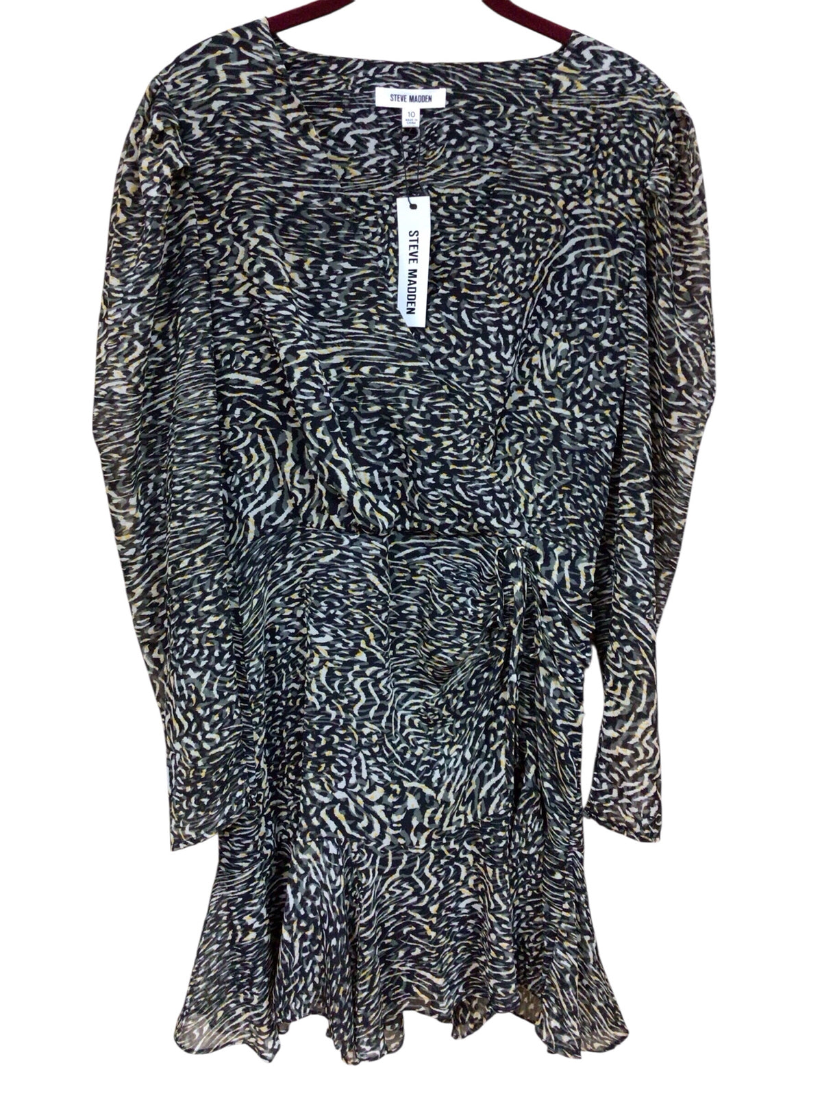 Steve Madden Black & White Animal Print Long Sleeve Dress Size 10 NWT