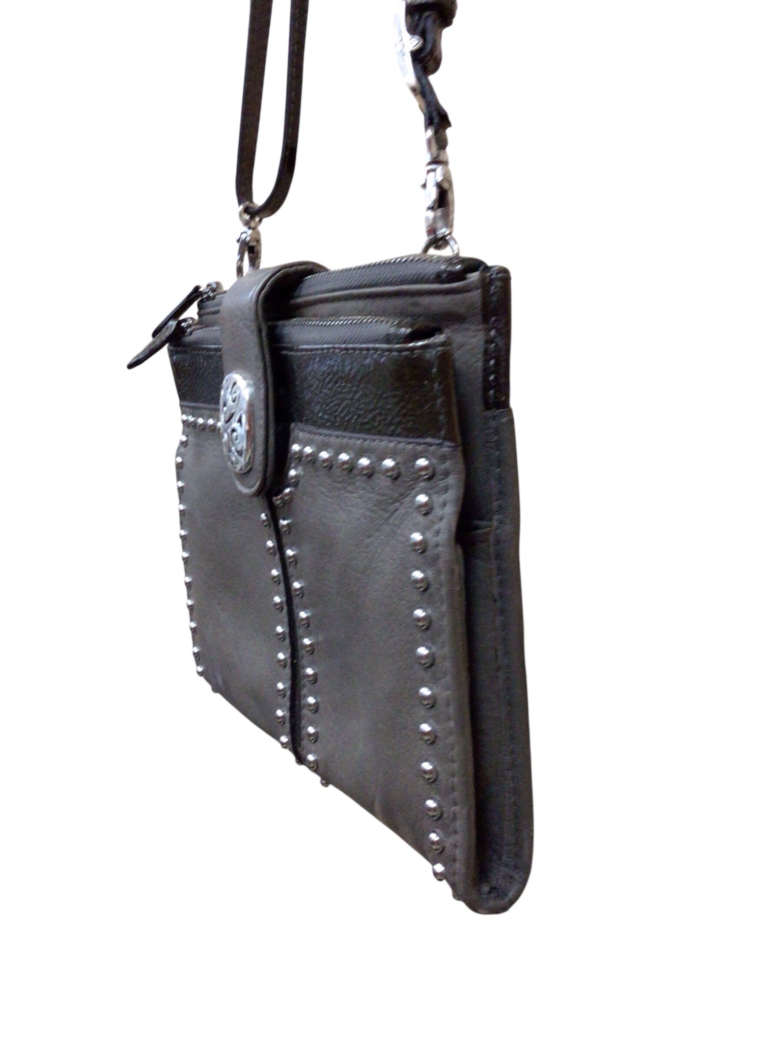 Brighton "Pretty Tough City Organizer" Gray Leather Crossbody Bag