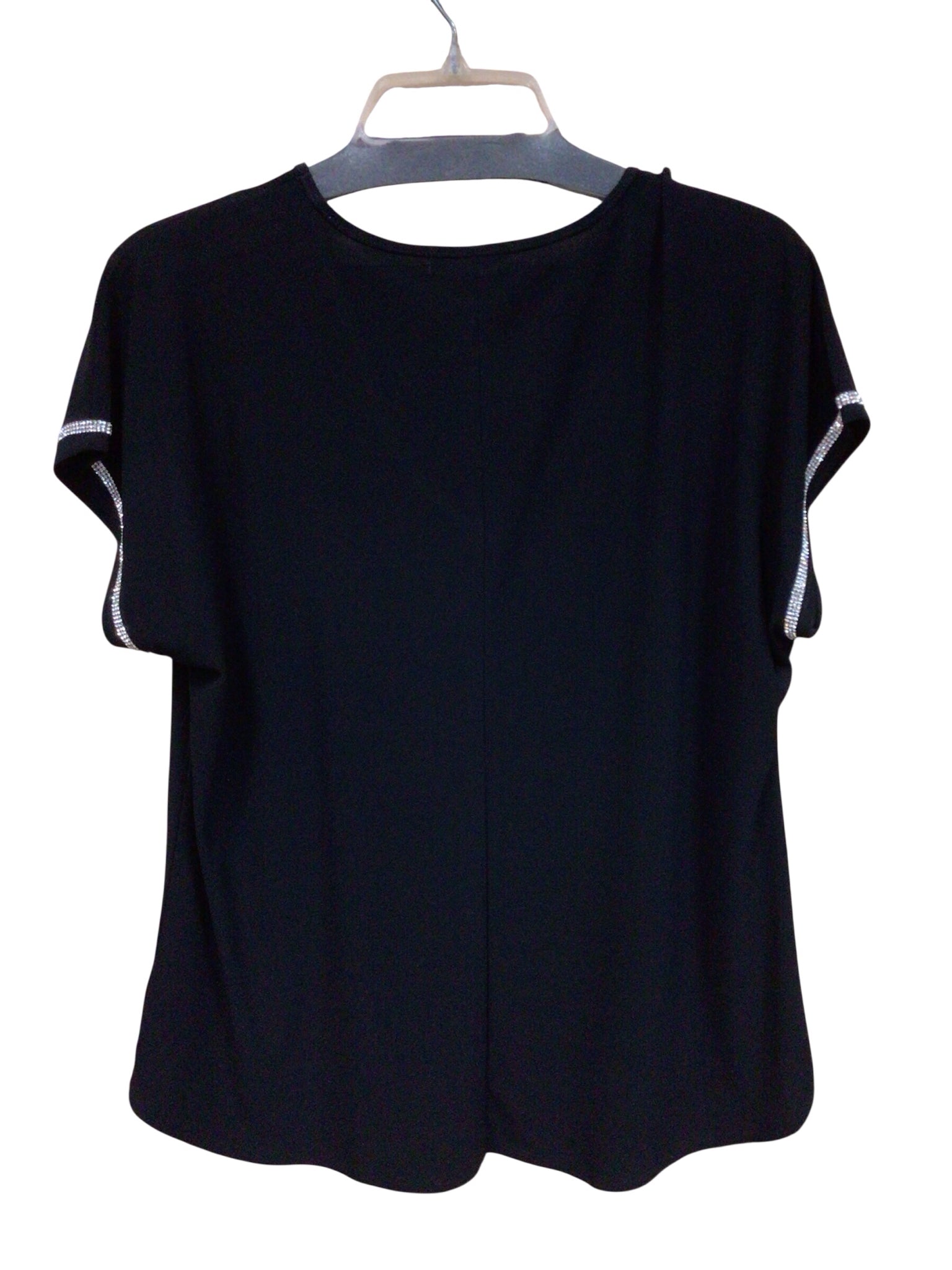 89th + Madison Black Rhinestone Short Sleeve Top Size Large