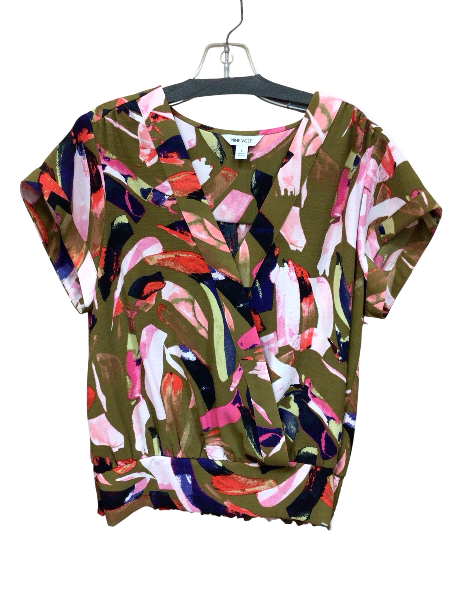 Nine West Multi-Colored Short Sleeve Top Size Large
