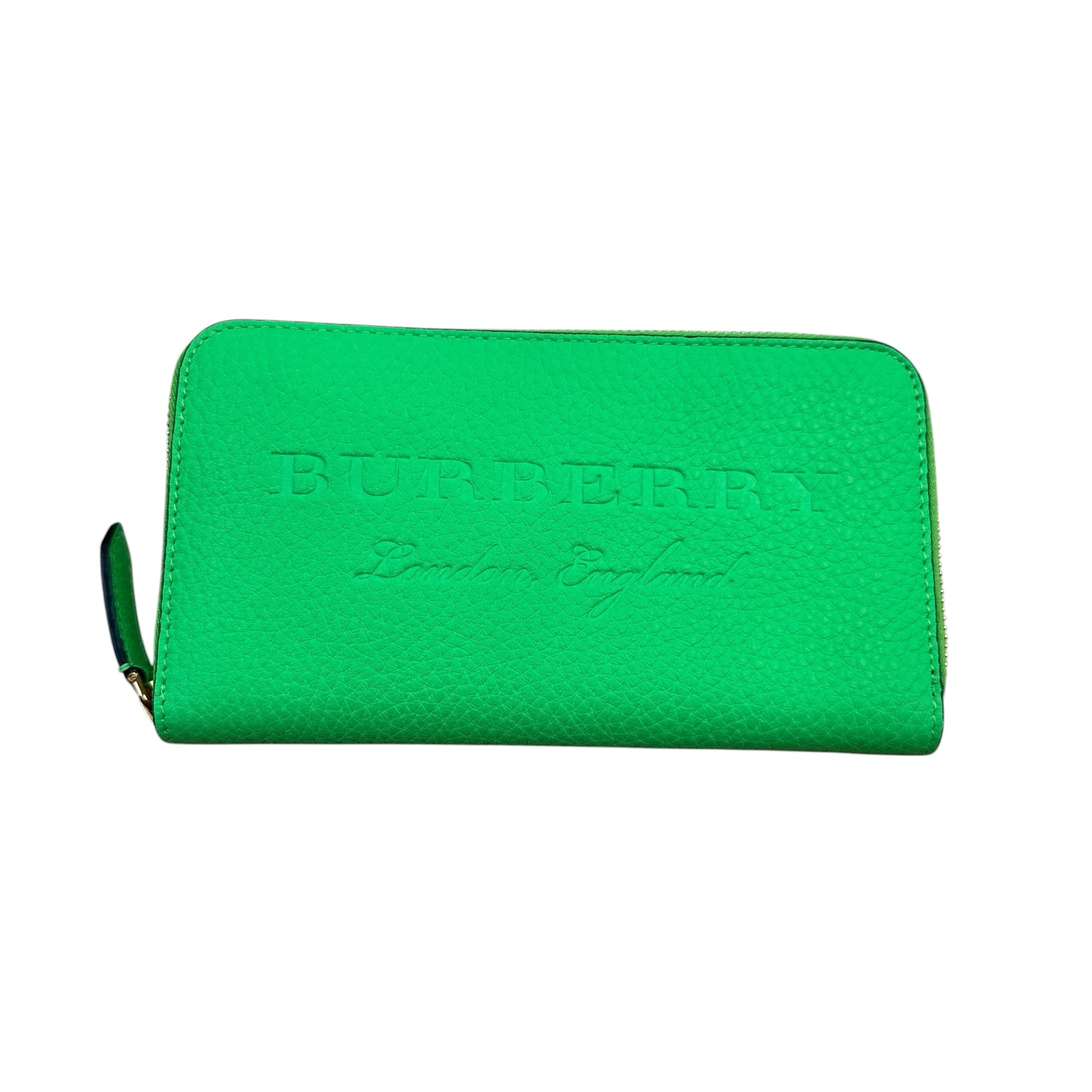 Burberry Bright Green Zip Around Grained Leather Wallet