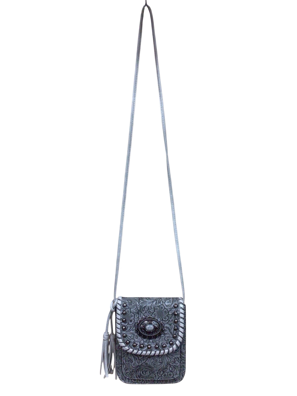 Anneliese Gray Hand Tooled Floral Crossbody
