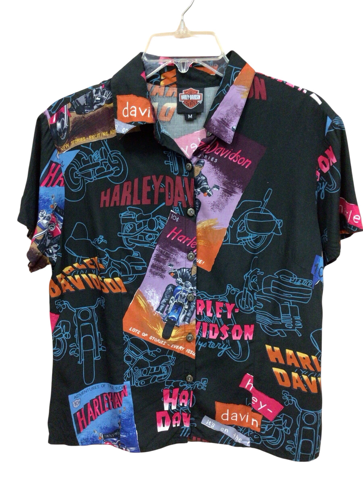 Harley Davidson Short Sleeve Button Down Top Size Medium