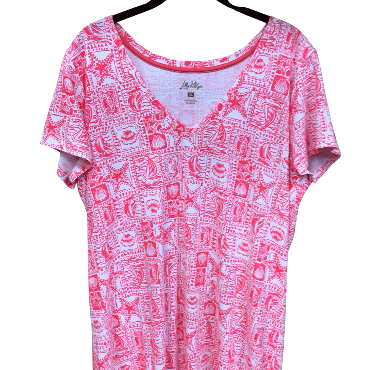 Lilly Pulitzer "Etta" Mizner Red Seaside Harbour Short Sleeve Maxi Dress Size XL