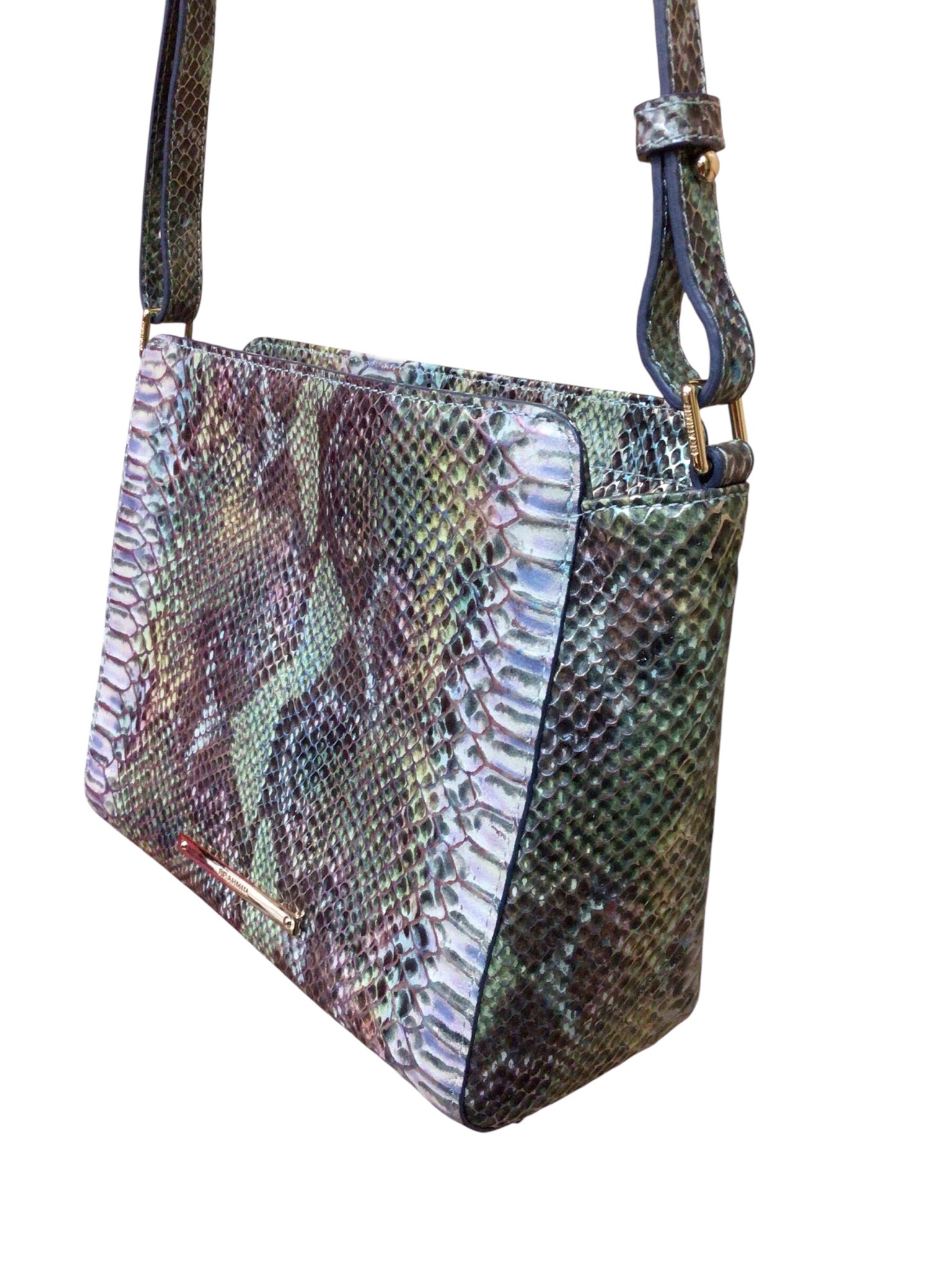 Brahmin "Carrie" Moonstone Seville Iridescent Snake Print Crossbody Bag