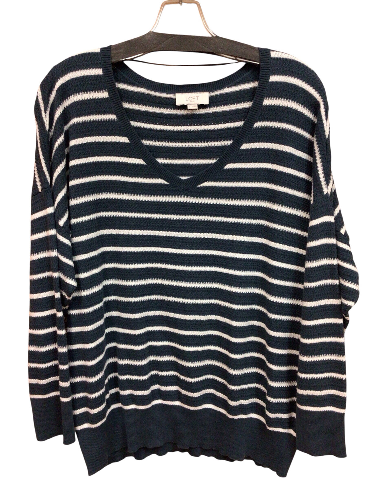 Loft Navy & White Striped Long Sleeve Sweater Size Large