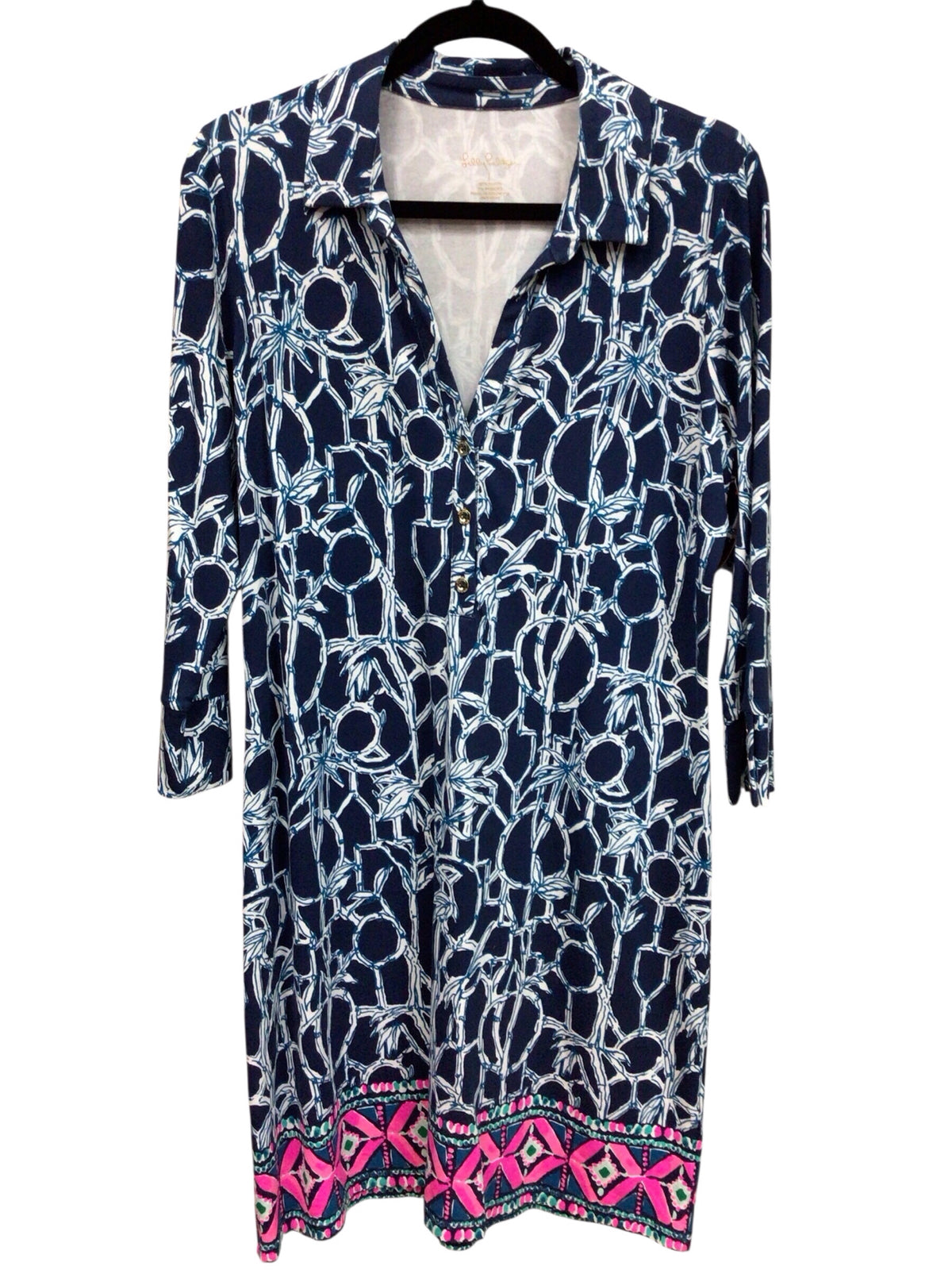 Lilly Pulitzer "Ansley" 3/4 Sleeve "High Tide Lucky Bamboo" Dress Size Large