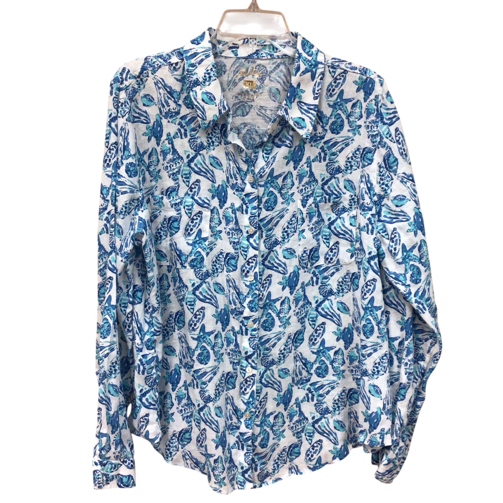 Lilly Pulitzer Sea View Long Sleeve Button Down Top Size XL