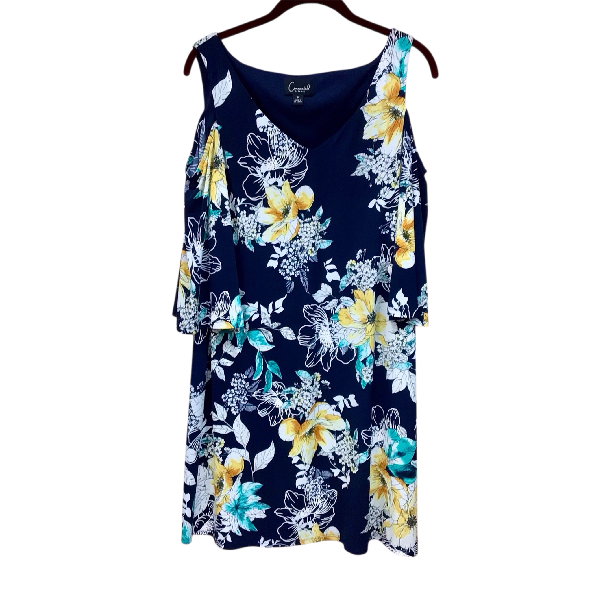 Connected Apparell Navy Floral Dress Size 8