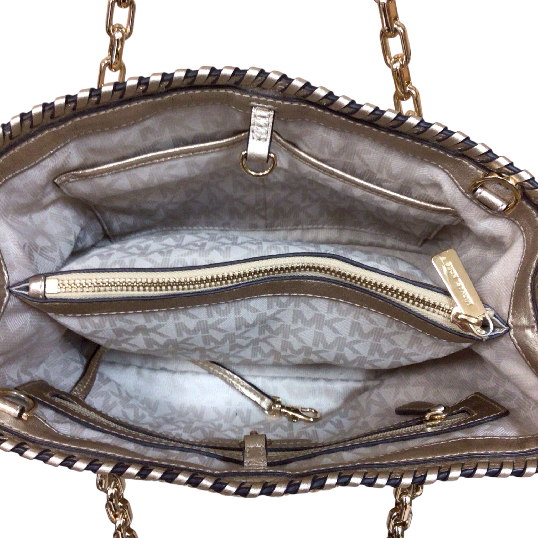 Michael Kors "Rosalie" Woven Straw & Leather Shoulder Bag