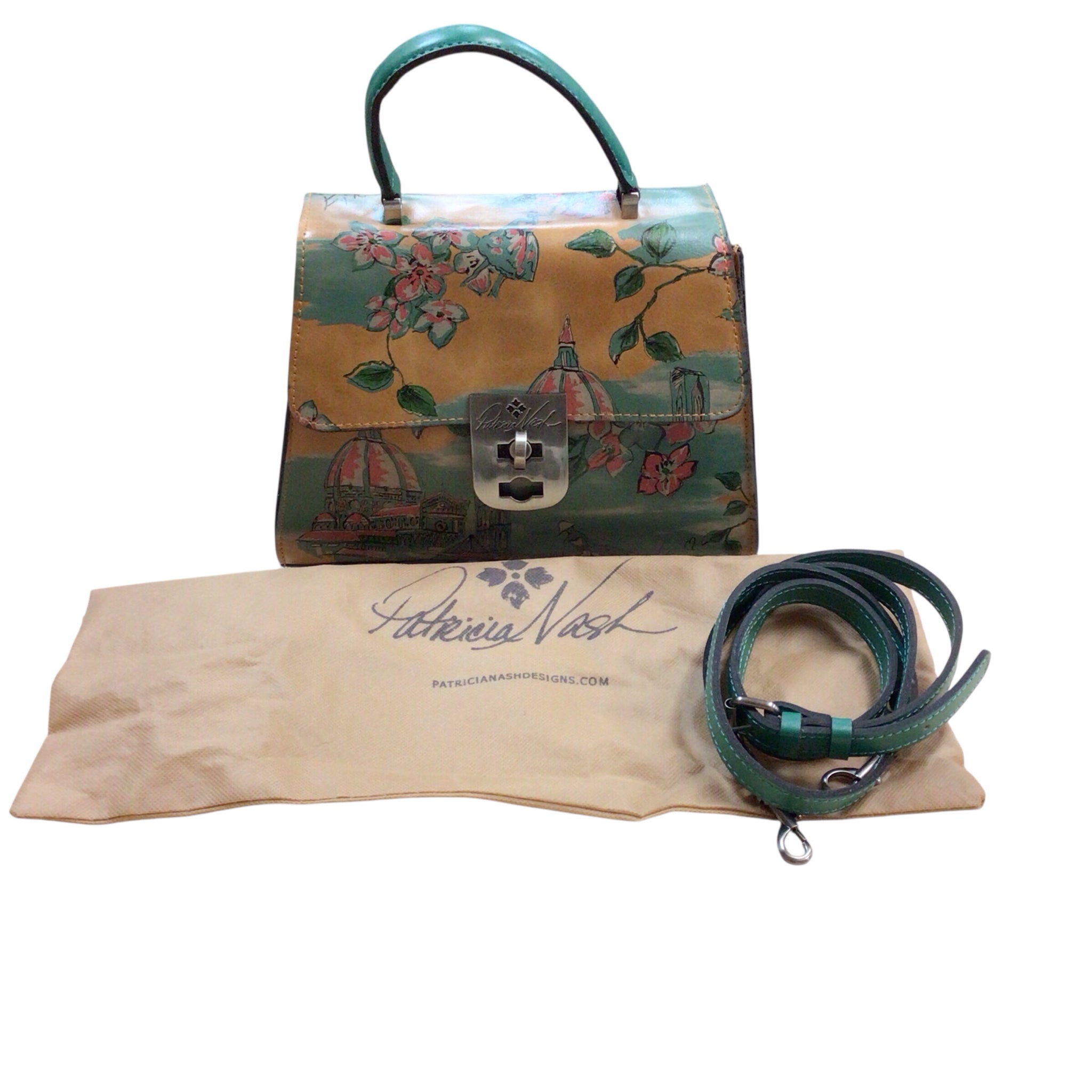 Patricia Nash "Chauncey" Beautiful Girl Teal Leather Crossbody Satchel