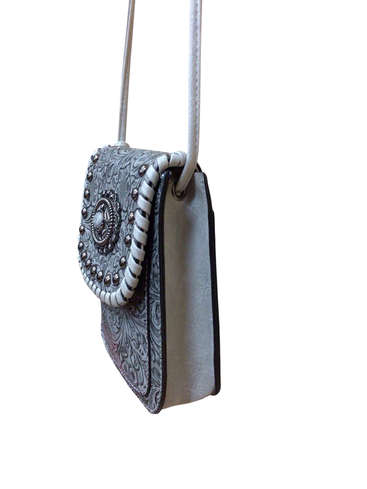 Anneliese Gray Hand Tooled Floral Crossbody