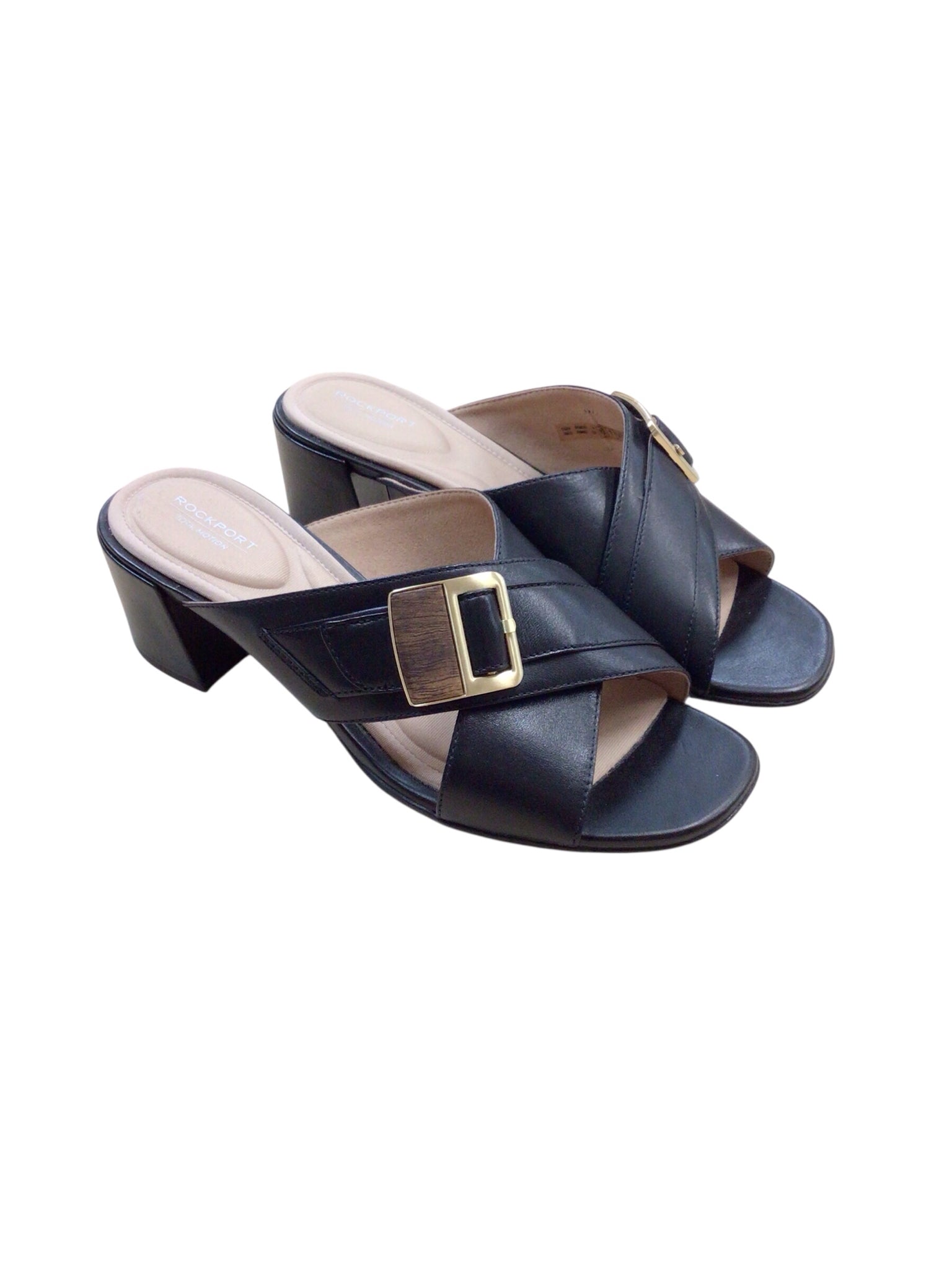 Rockport Total Motion Black "Alaina" Buckle Slide Sandals Size 7.5
