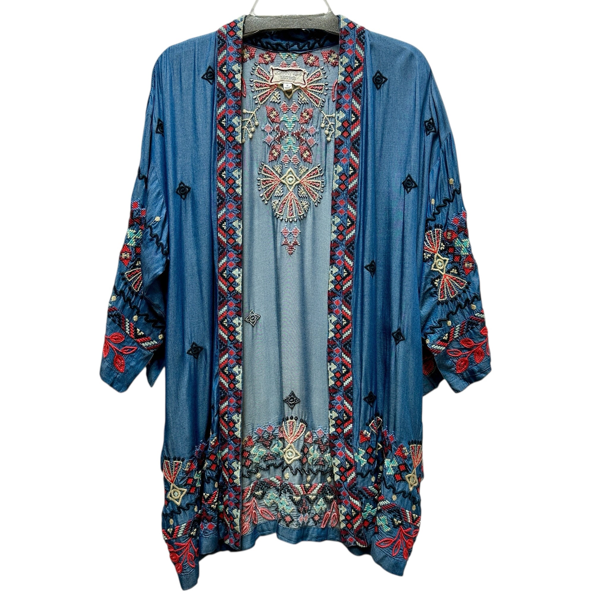 Johnny Was Workshop Blue Embroidered Kimono Size Medium