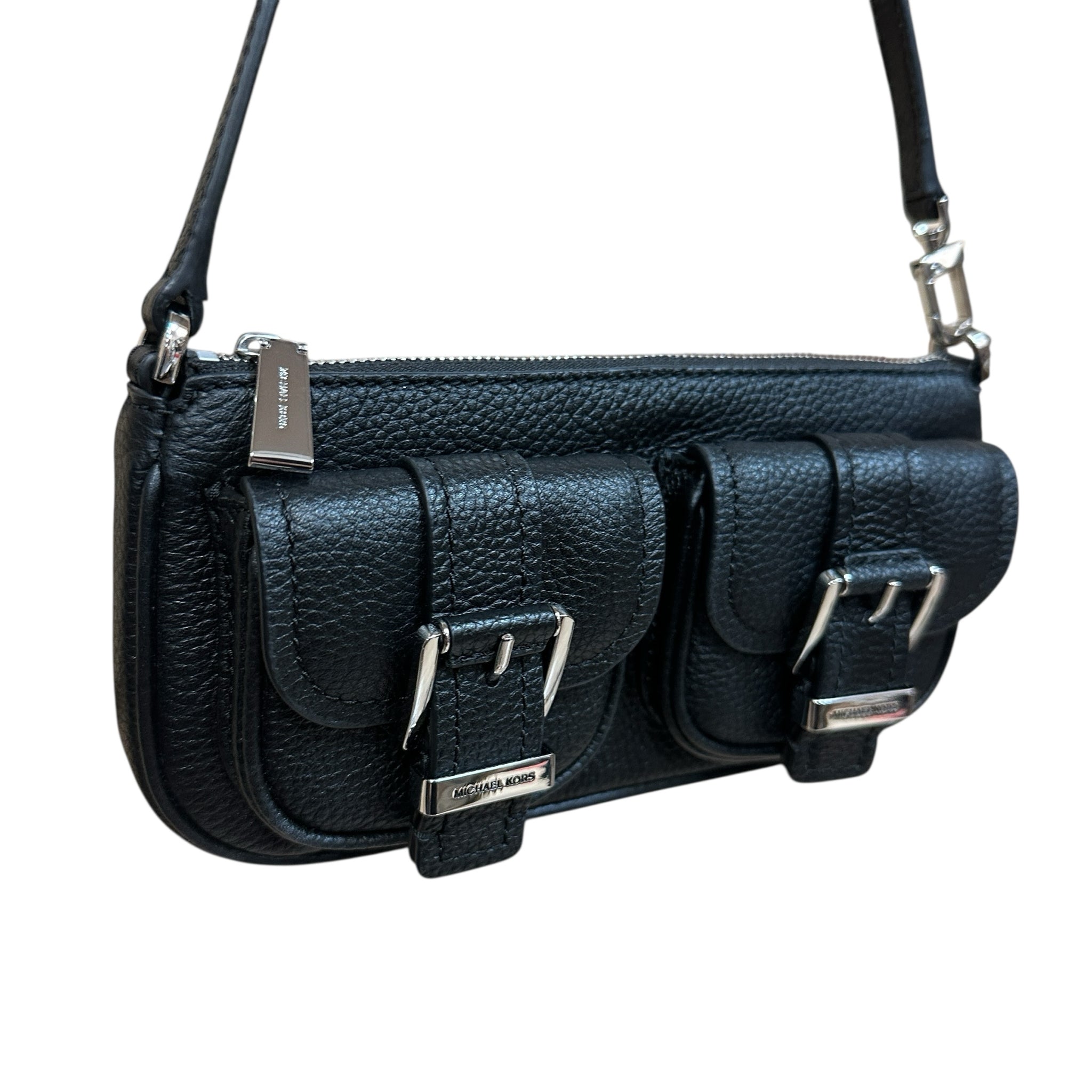 Michael Kors Zoe Small Pebbled Leather Black Pochette Handbag