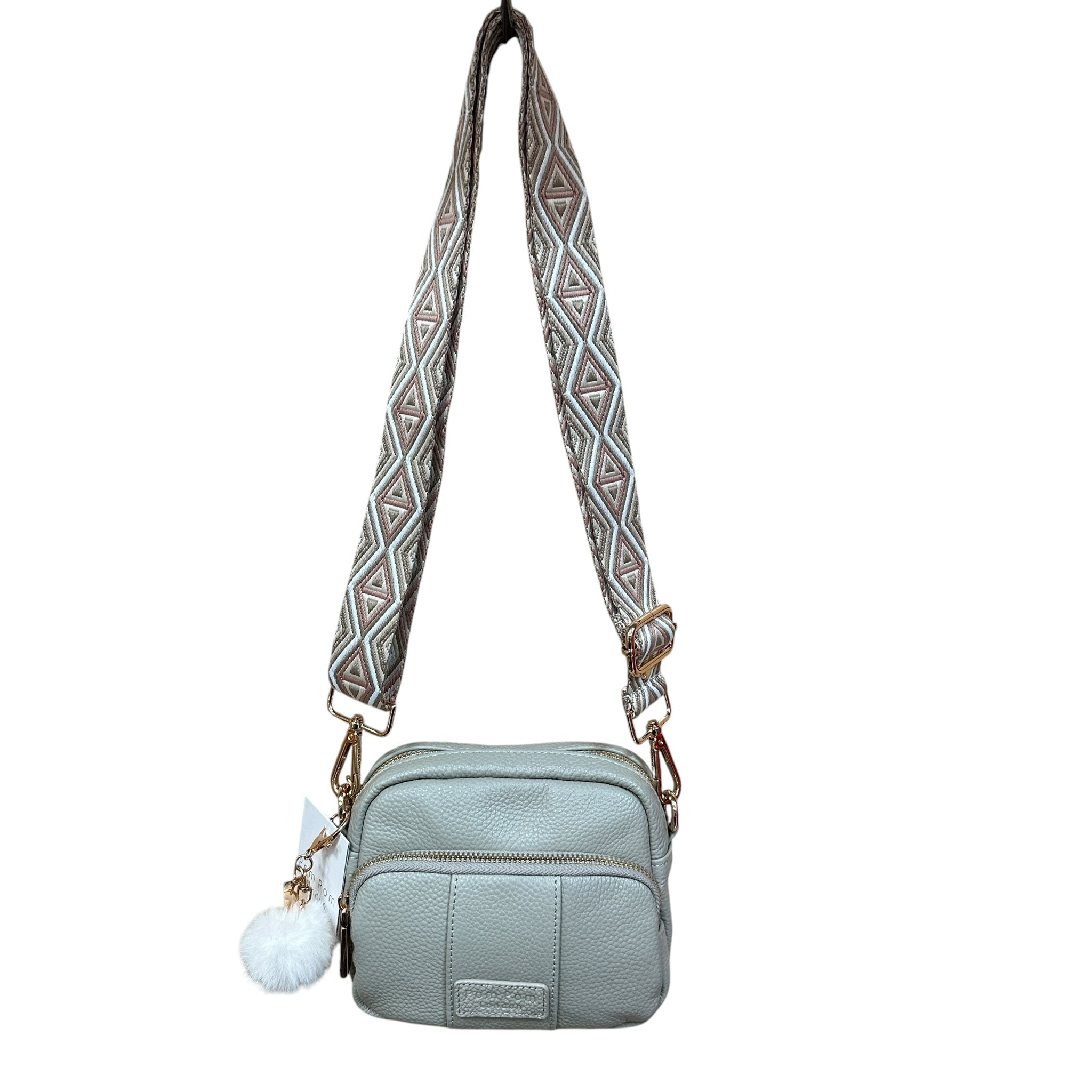Pom Pom London Gray 100% Leather Crossbody Bag