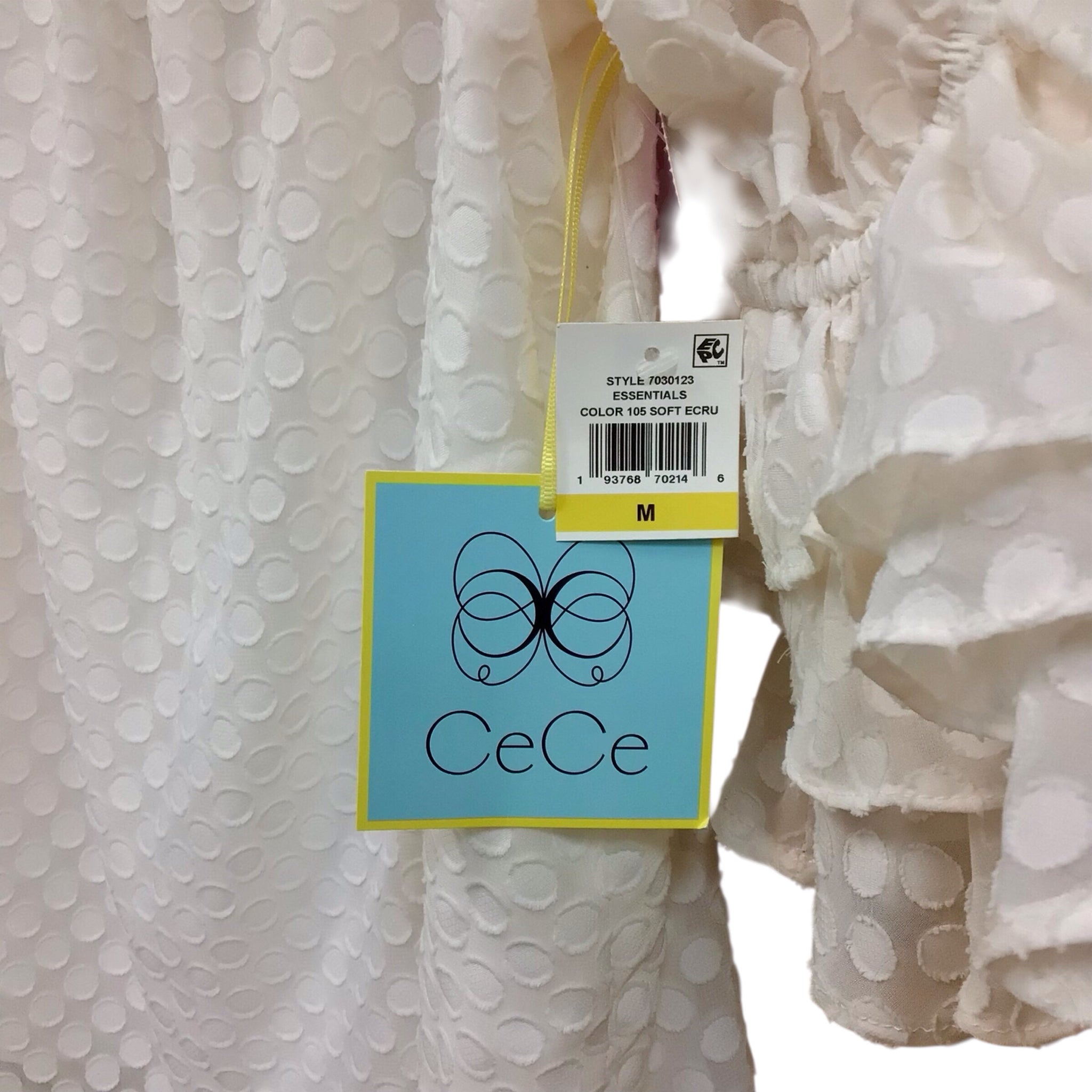 CeCe Cream Short Sleeve Ruffled Top Size Medium NWT