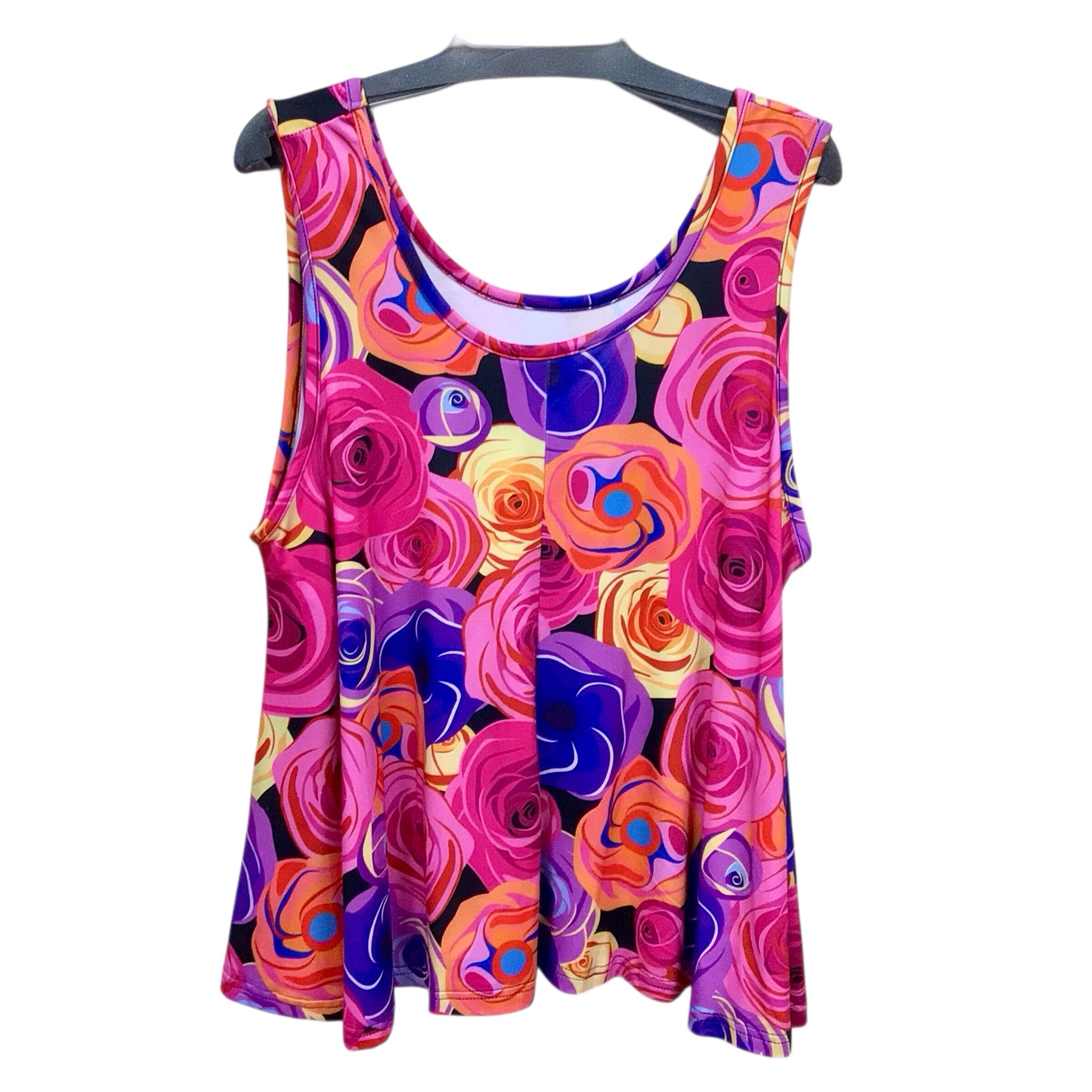 Love U, Dear Pink & Purple Roses Sleeveless Top Size 1X