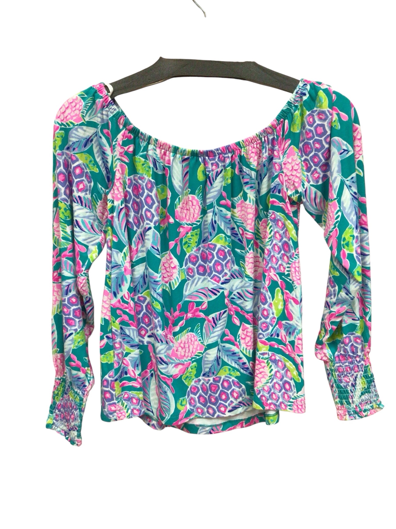 Lilly Pulitzer Lana Turtle Wave Off The Shoulder Long Sleeve Top Size XS