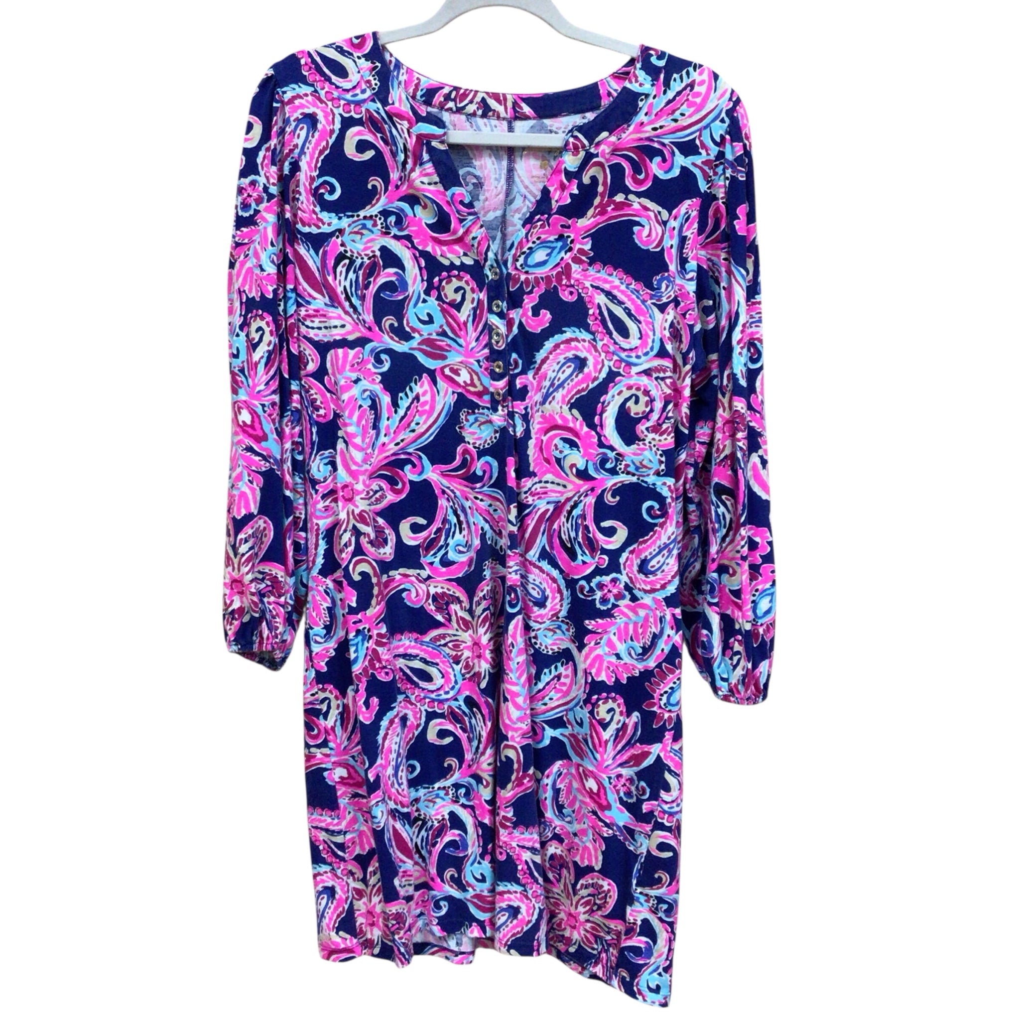 Lilly Pulitzer "Emery Straight Fit Paisley Print" 3/4 Sleeve Dres Size Large
