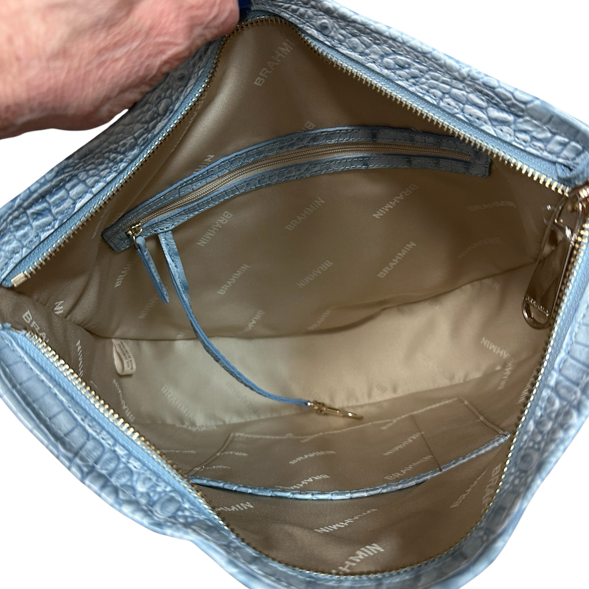 Brahmin Kathleen Stonewash Blue Alden Road Leather Shoulder Bag