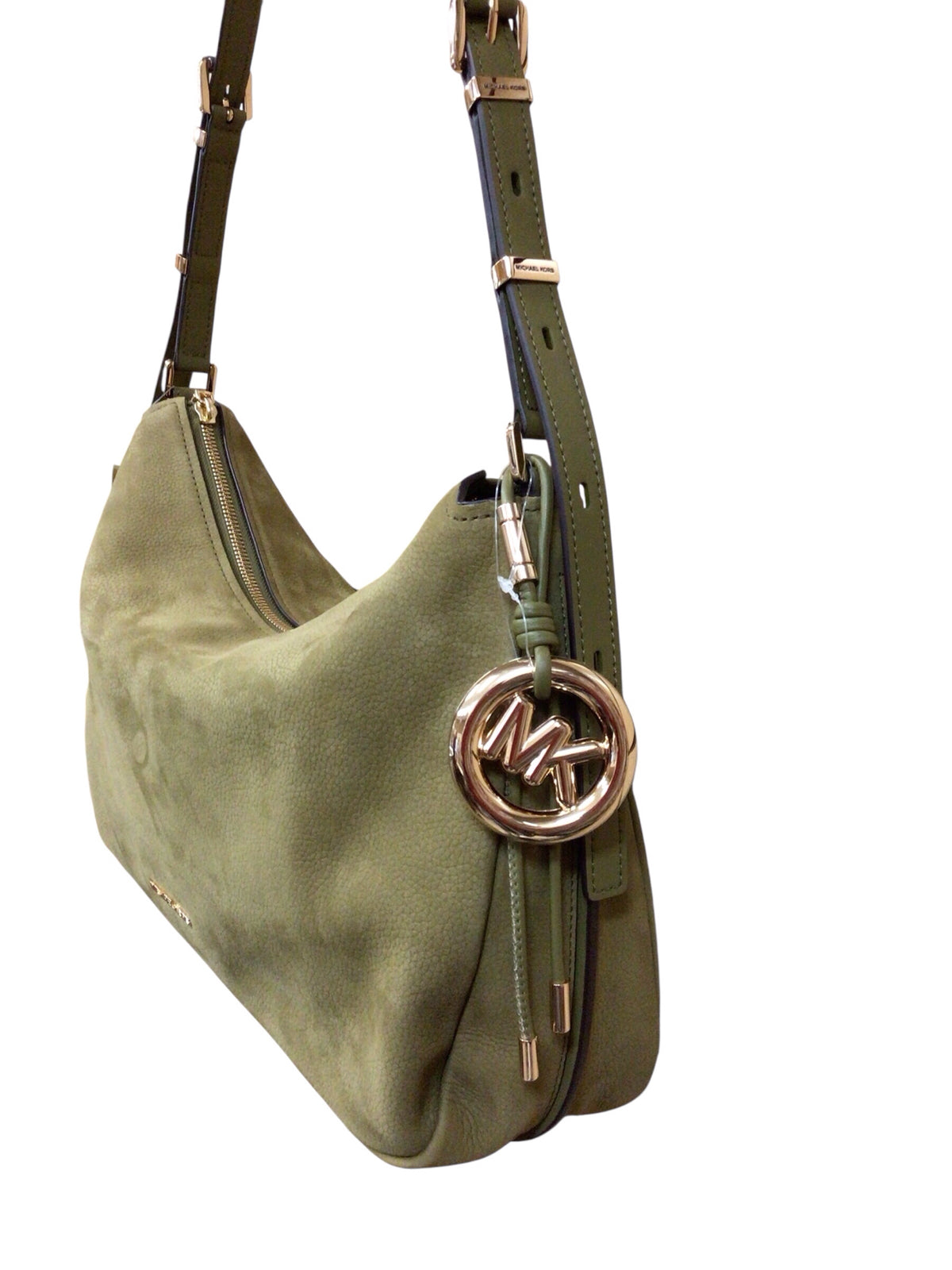 Michael Kors Green "Nolita" Nubuck Convertible Leather Trim Shoulder Bag