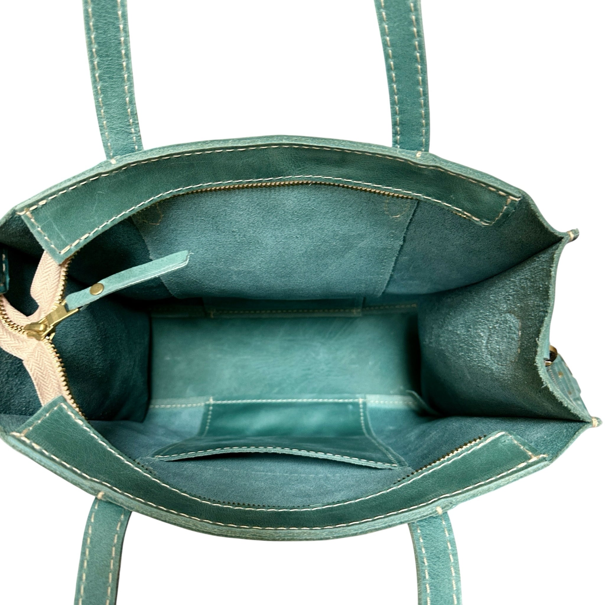 Portland Leather Distressed Aqua Large Lola Zipper Crossbody Tote Bag