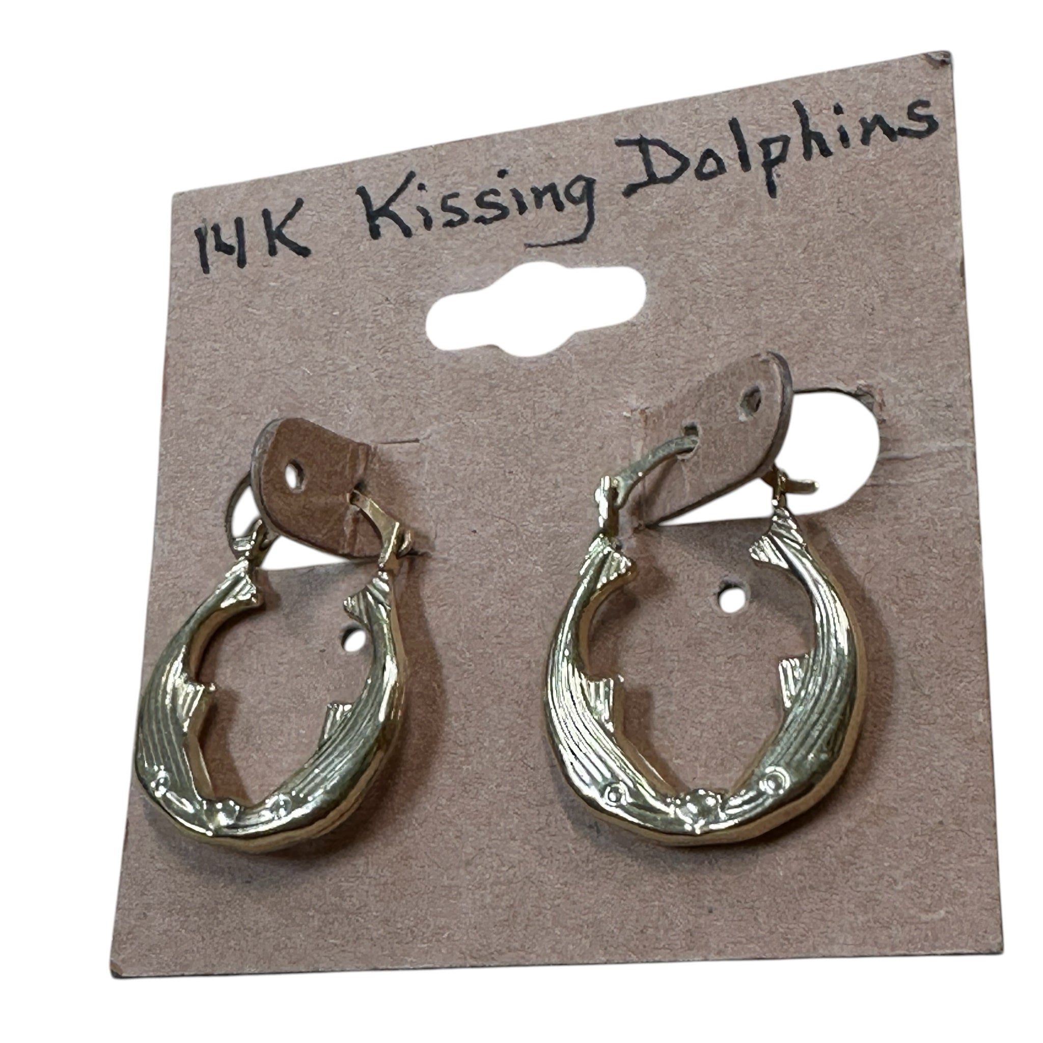 14K Gold Kissing Dolphin Hoop Earrings