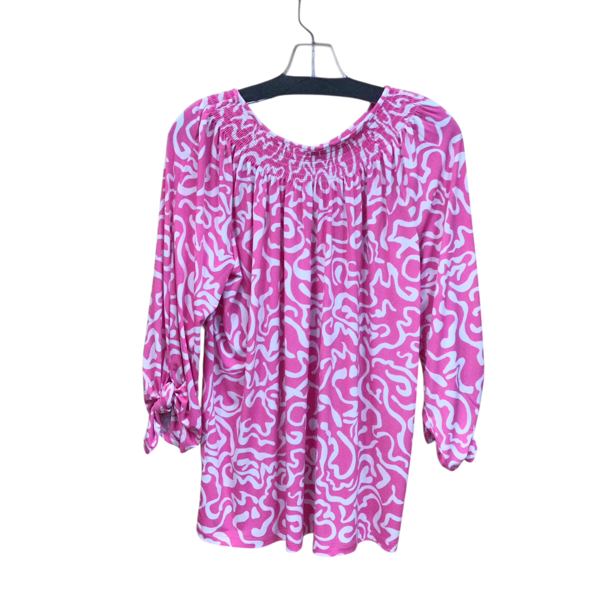Susan Graver Pink & White 3/4 Sleeve Top Size Medium