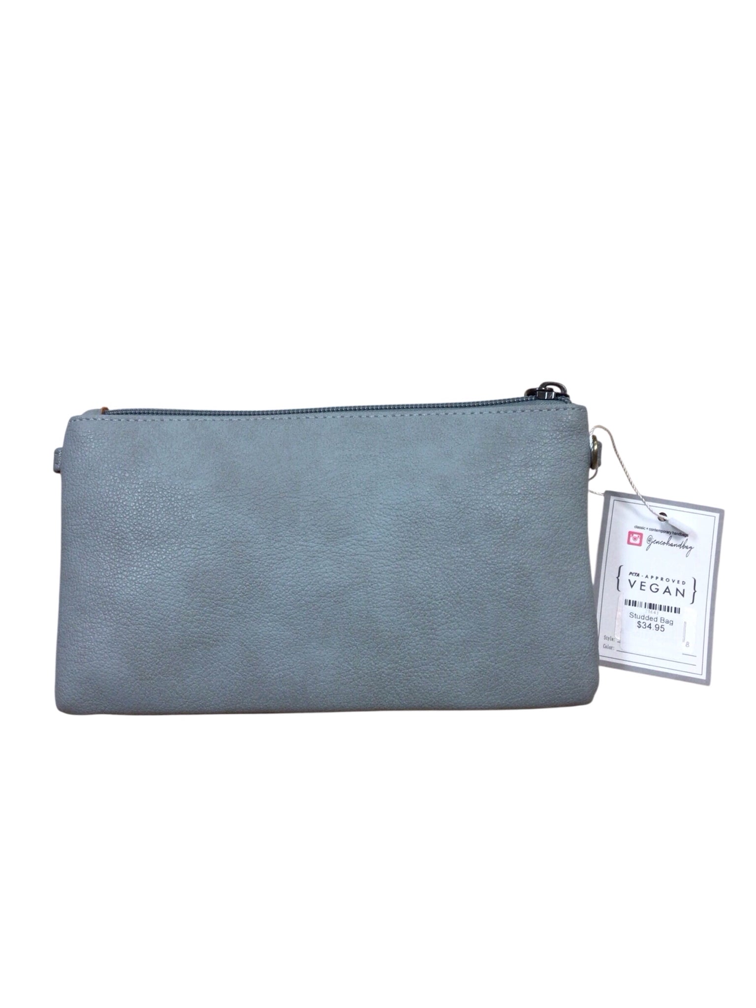 Jen & Co Stone "Arya" Dusty Blue Studded Front Wallet/Clutch/Wristlet/Crossbody