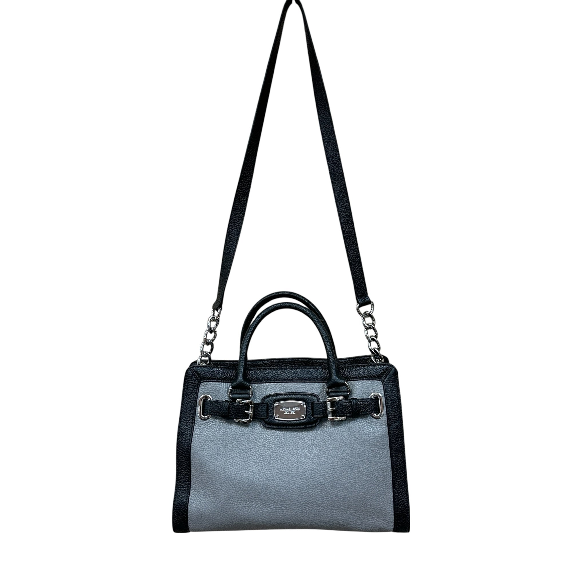 Michael Kors "Hamilton Frame Out" Black & Gray Leather Satchel Crossbody
