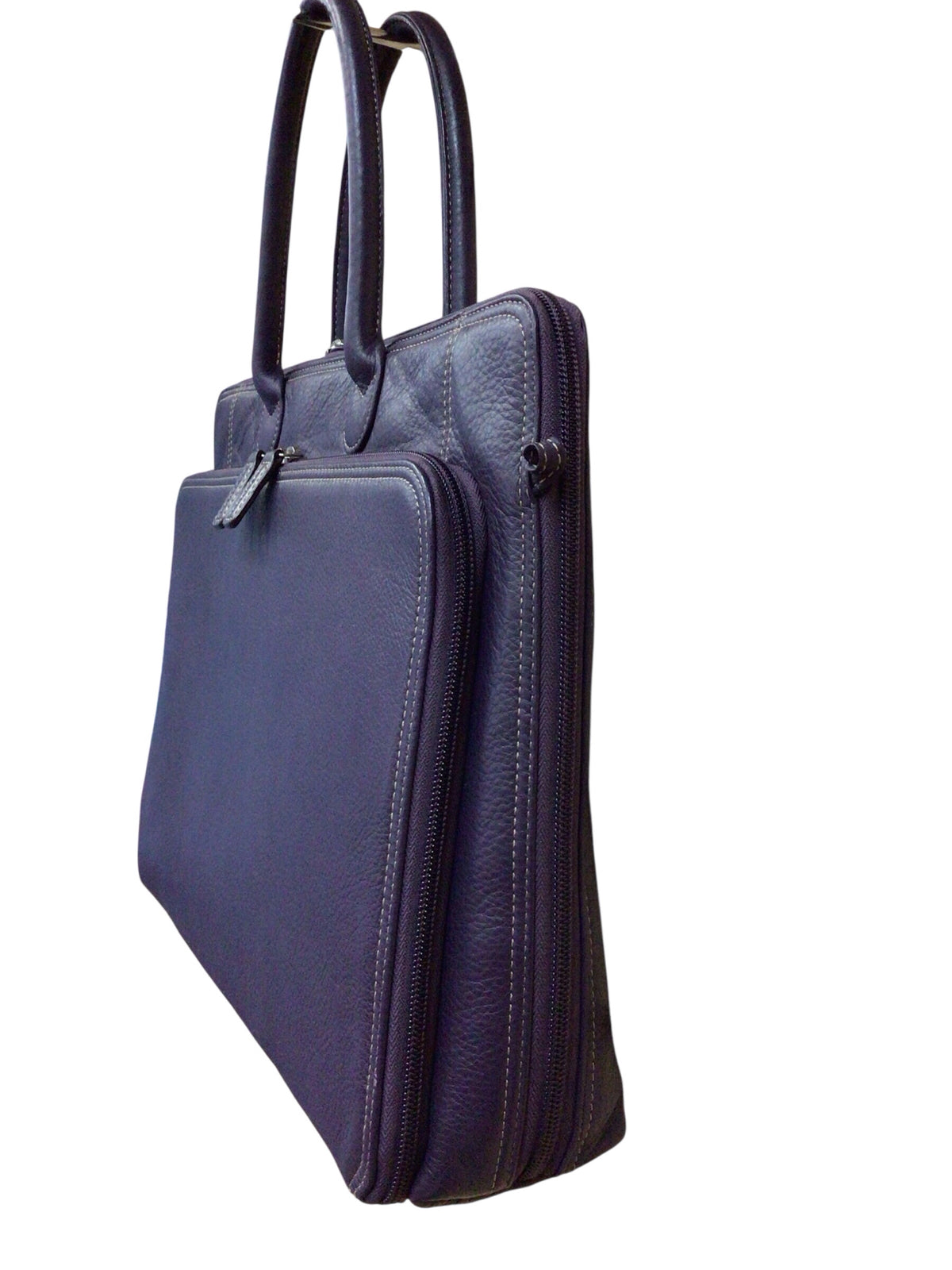 Levenger Purple Pebbled Leather Expandable Briefbag