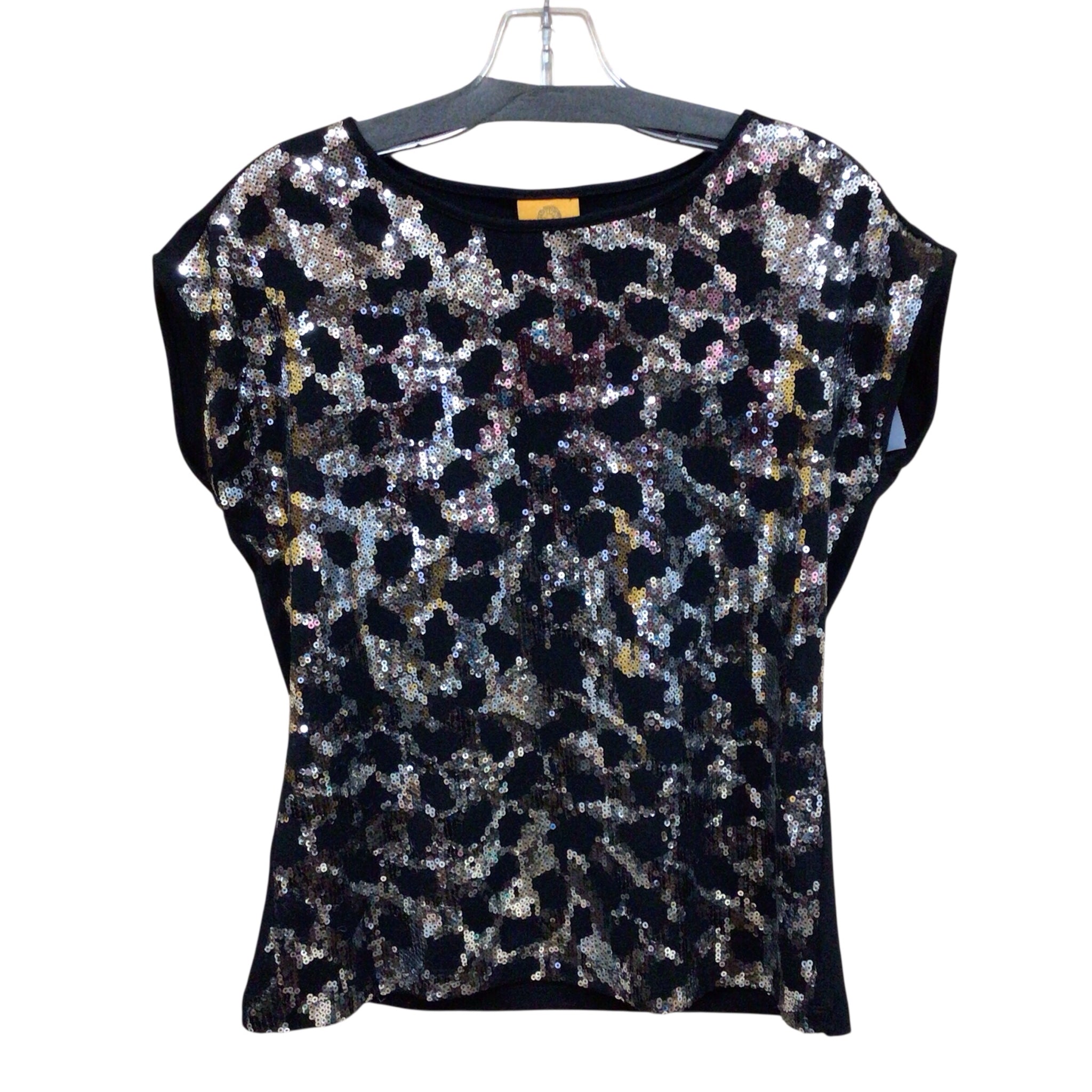 Ruby Rd. Black & Silver Sequin Short Sleeve Top Size Petite Small