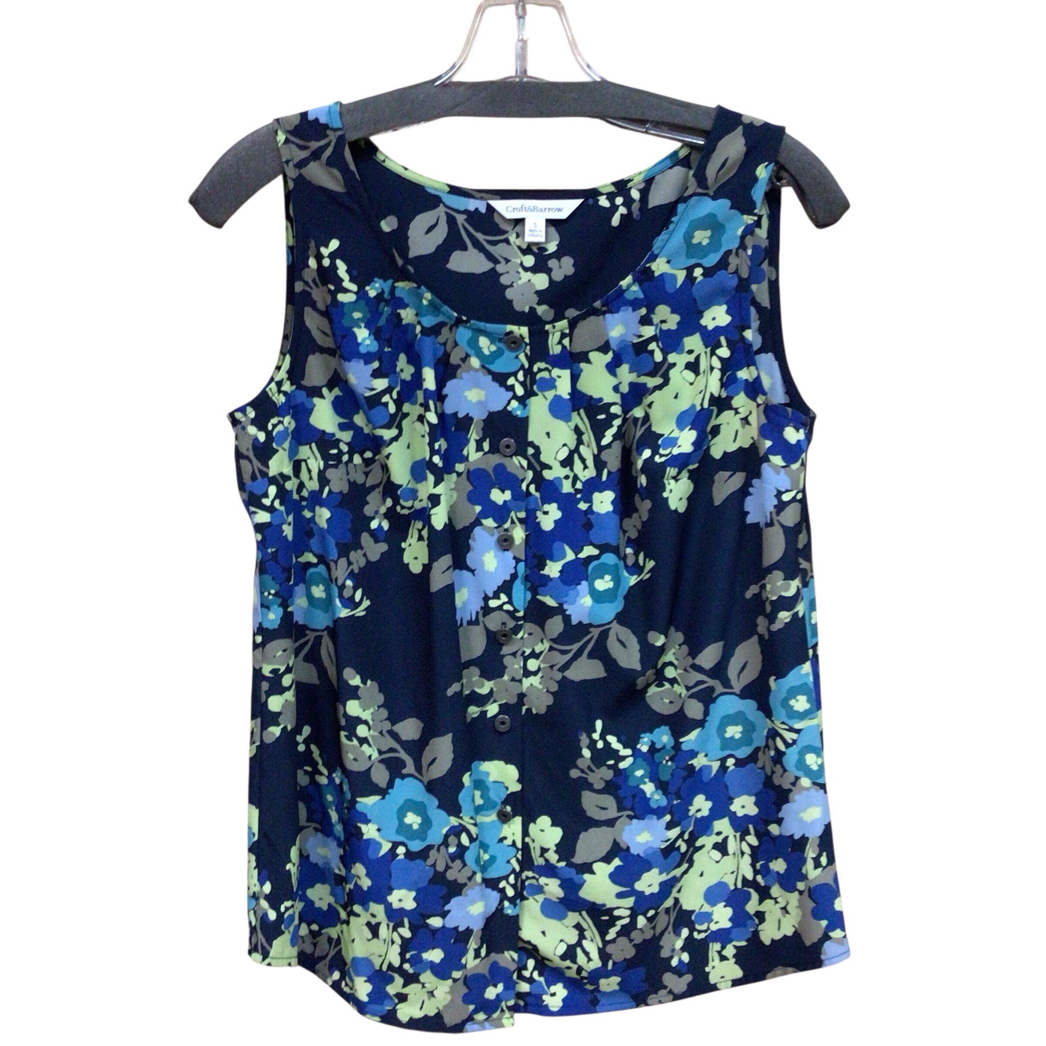 Croft & Barrow Sleeveless Navy & Green Floral Top Size Small