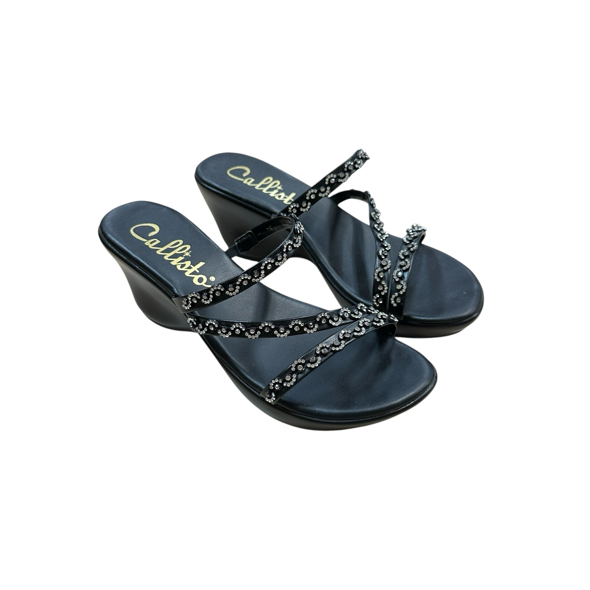 Callisto Size 7 Black Wedge Sandals