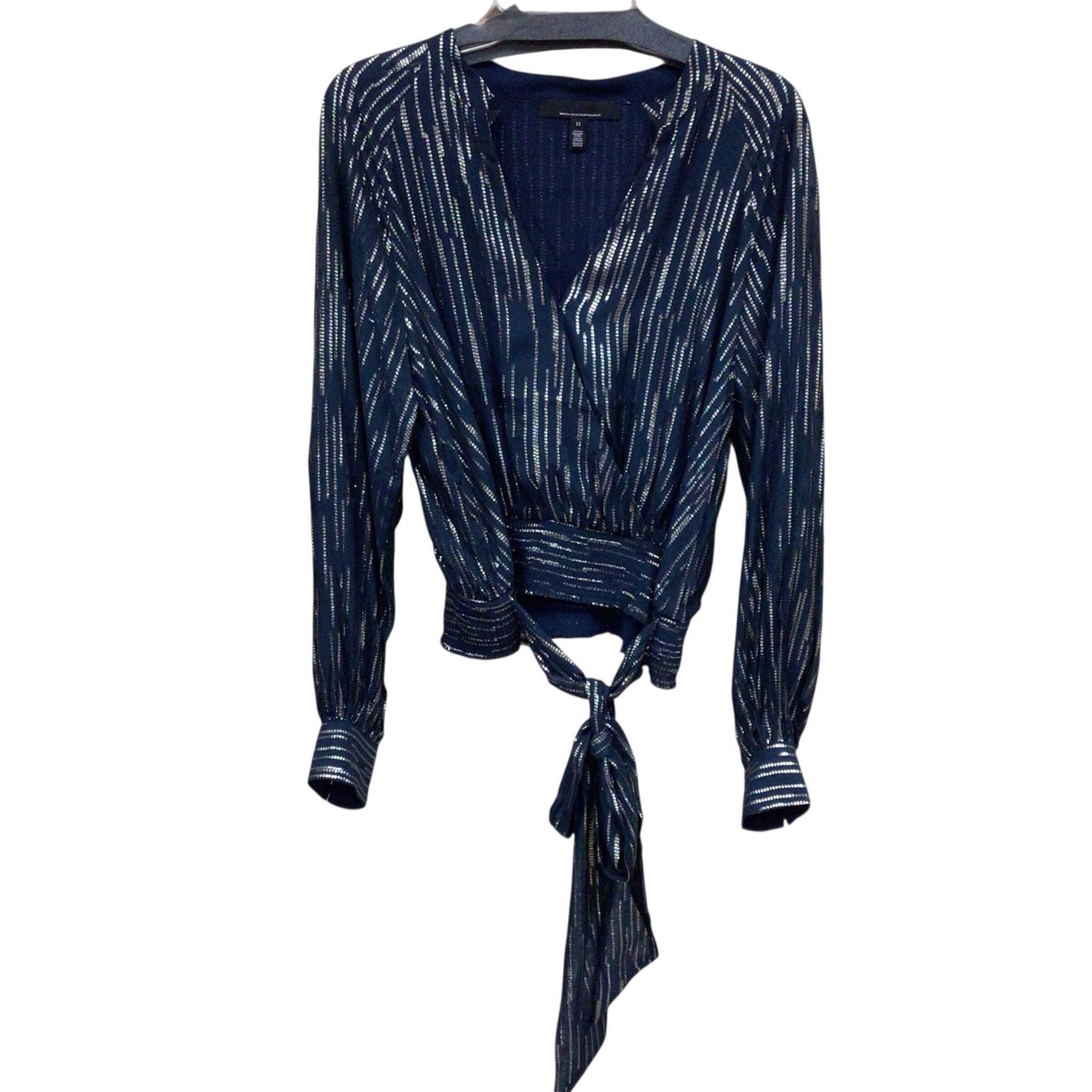 White House Black Market Navy & Gold Long Sleeve Top Size 12