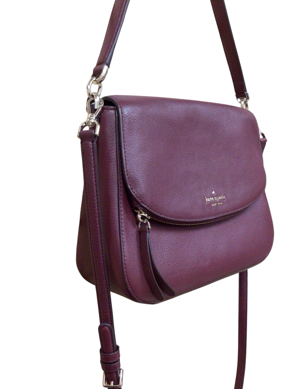 Kate Spade "Jackson" Burgundy Leather Medium Flap Shoulder Crossbody Bag