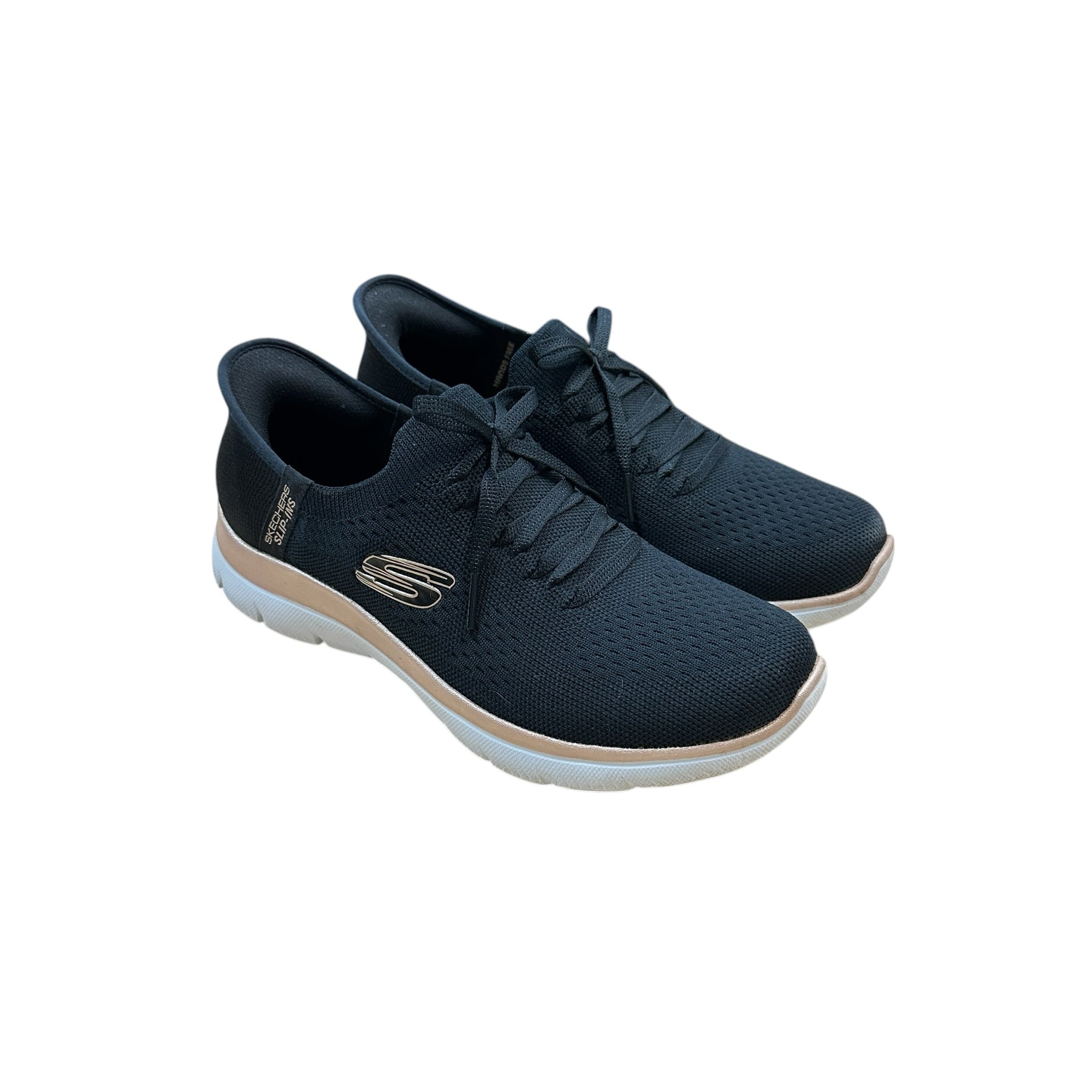 Skechers Black & Rose Gold Slip-In Sneakers Size 8