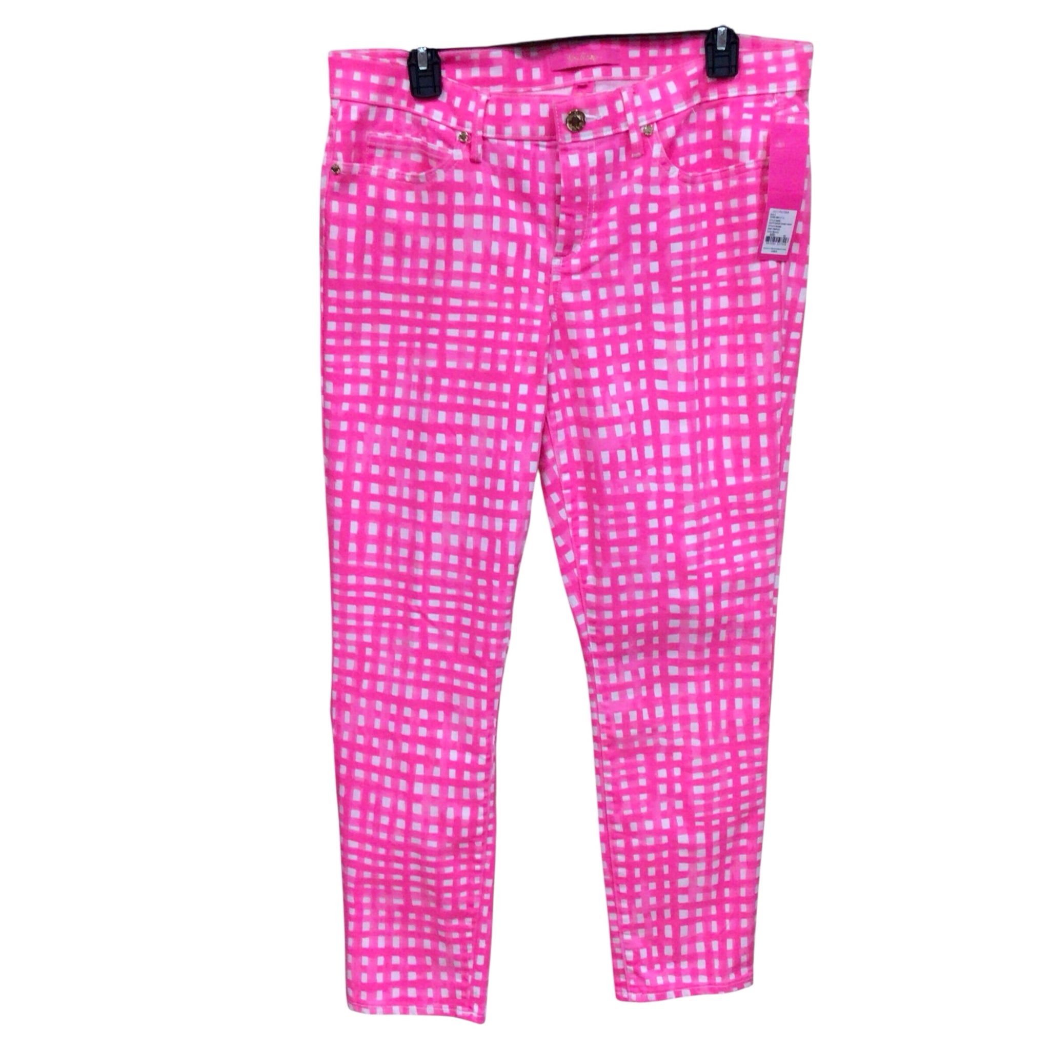 Lilly Pulitzer South Ocean Pink & White Plaid Skinny Crop Pants Size 14