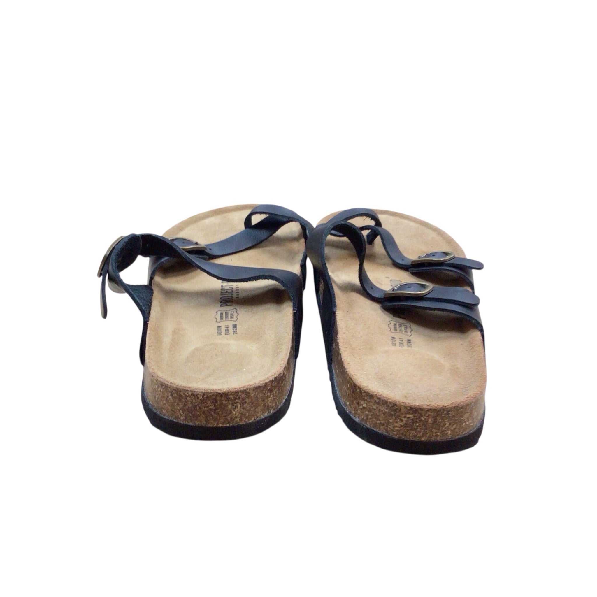 Project Cloud "Lian" Leather & Suede Black Sandals Size 10W