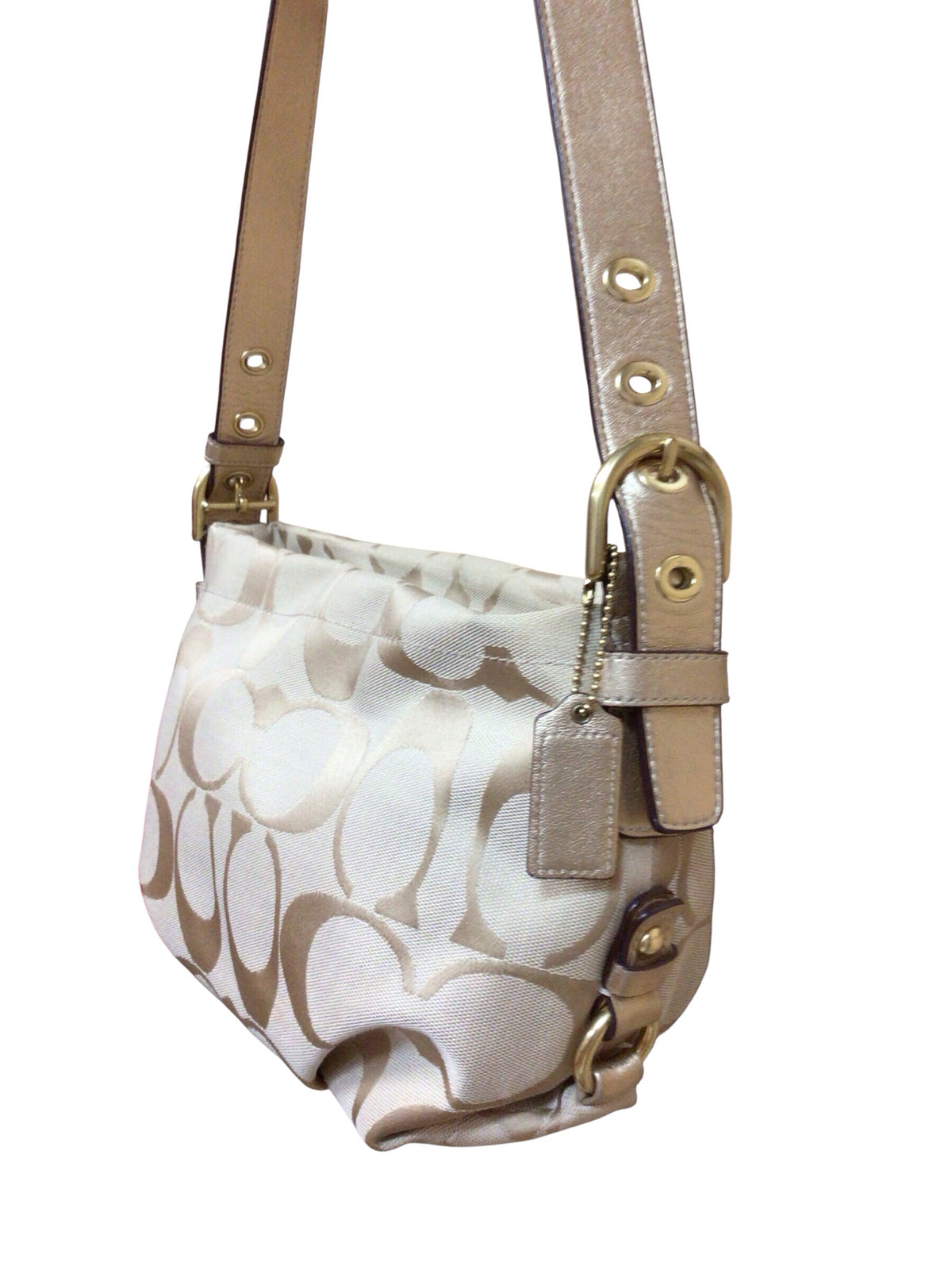 Coach F15068 East-West Hobo Gold & Tan Signature Shoulder Bag