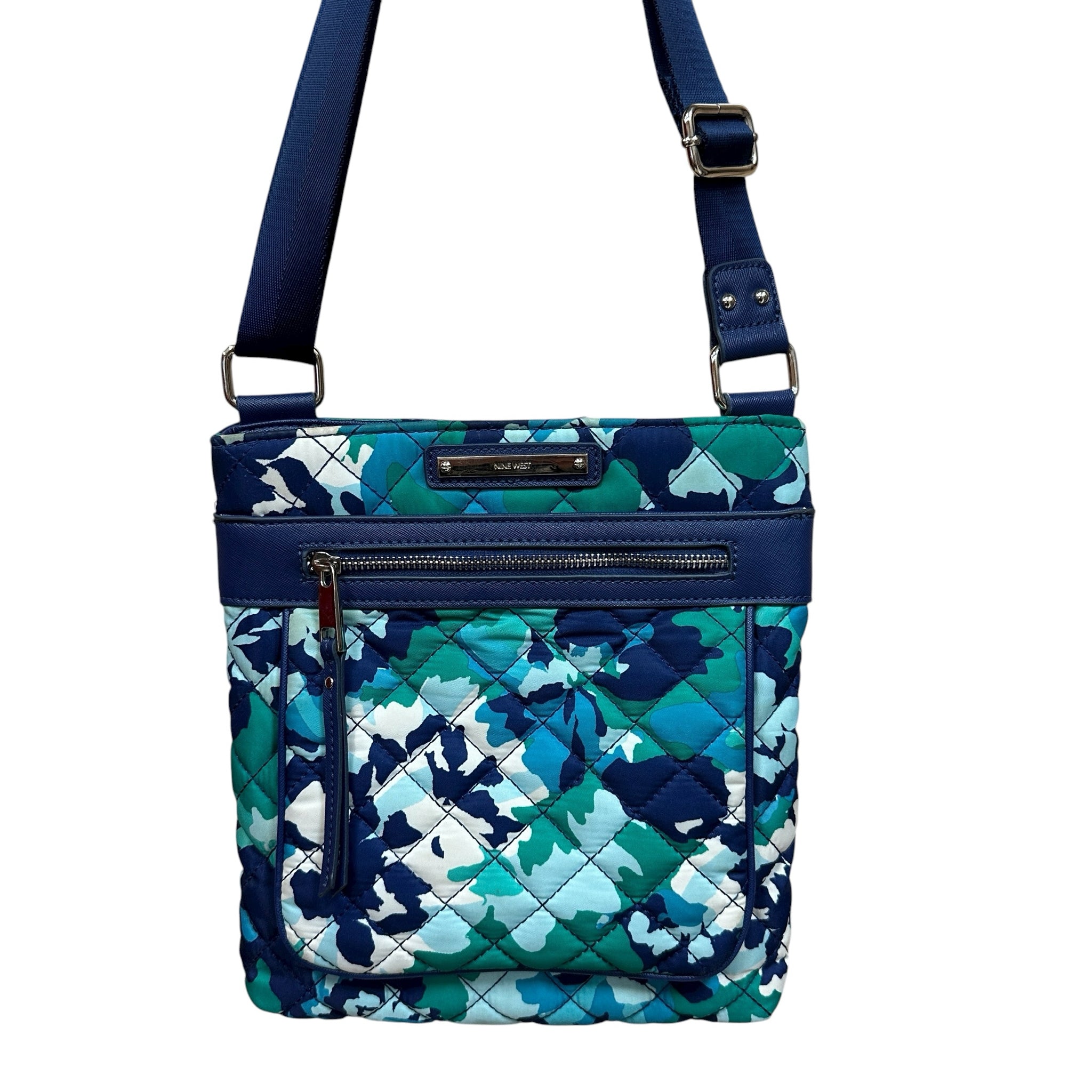Nine West Blue Camo Quilted Fabric Crossbody Bag