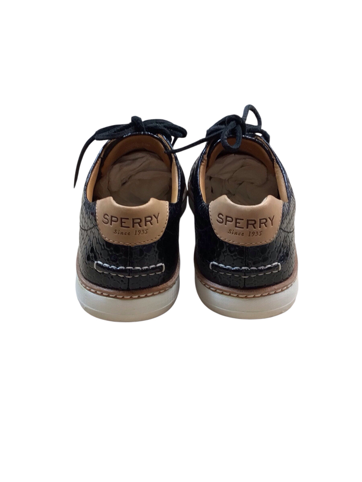 Sperry "Gold Cup Cruz" Black Embossed Lace Up Shoes Women's Size 8.5