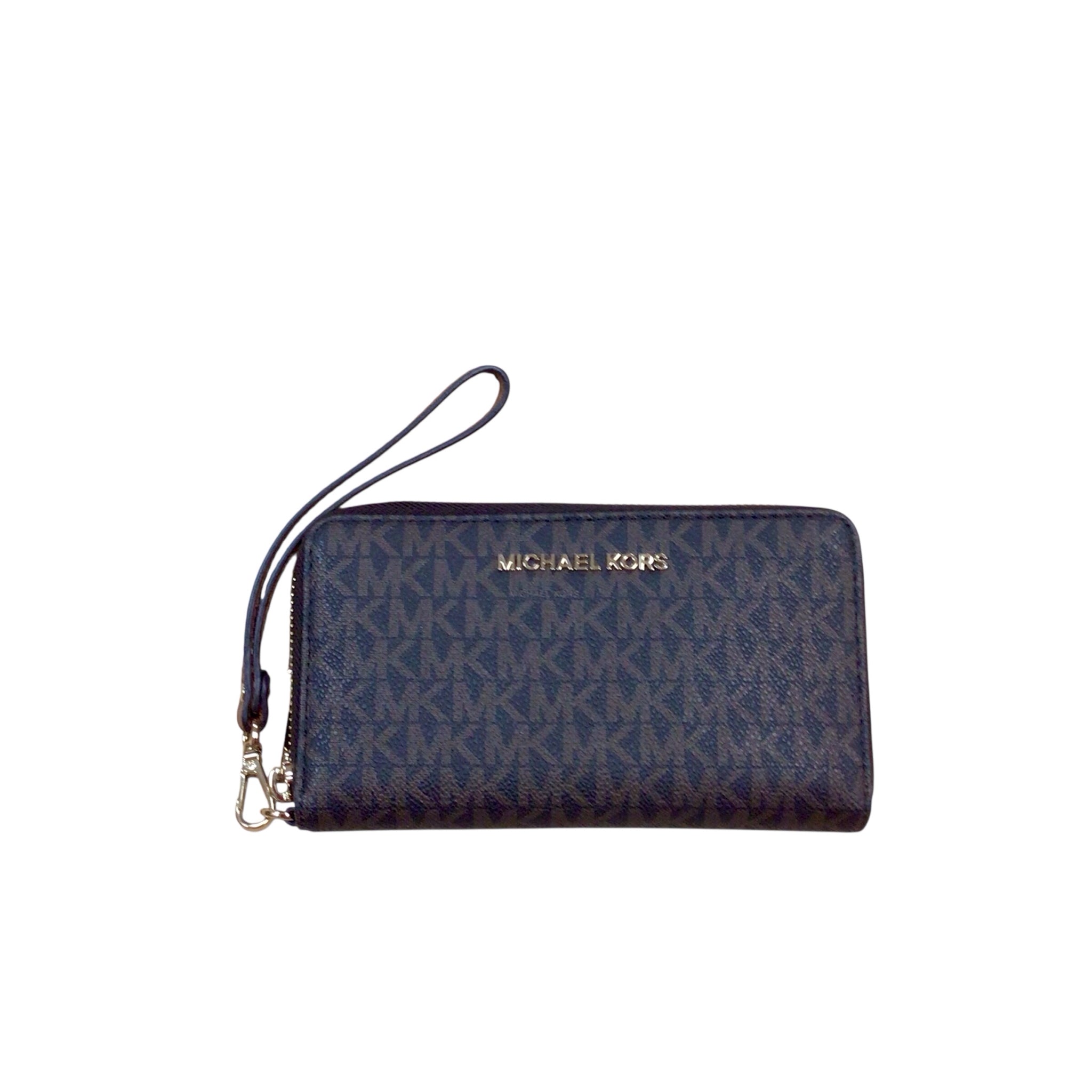 Michael Kors Brown Zip Around Signature Leather Wristlet Wallet