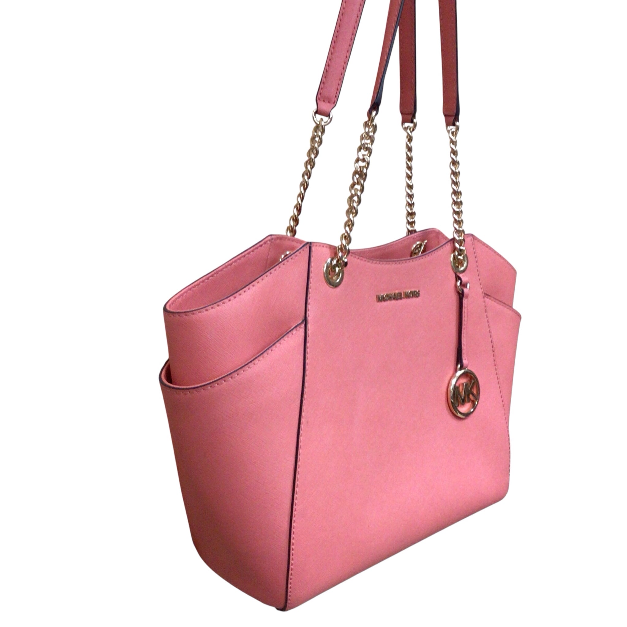 Michael Kors Jet Set Large Coral Saffiano Leather Shoulder Bag Tote