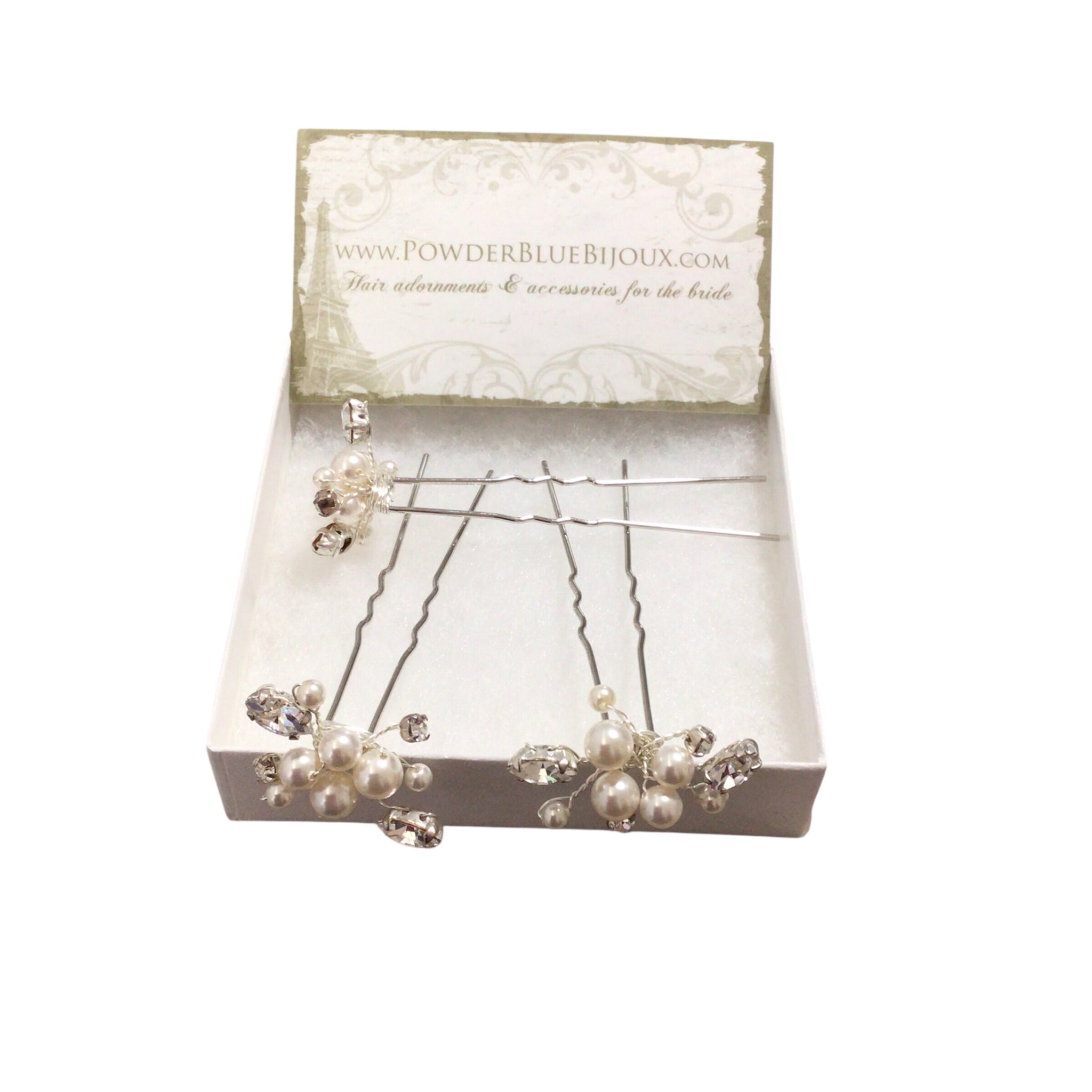 Pearl & Rhinestone Silver Bridal Hair Clips