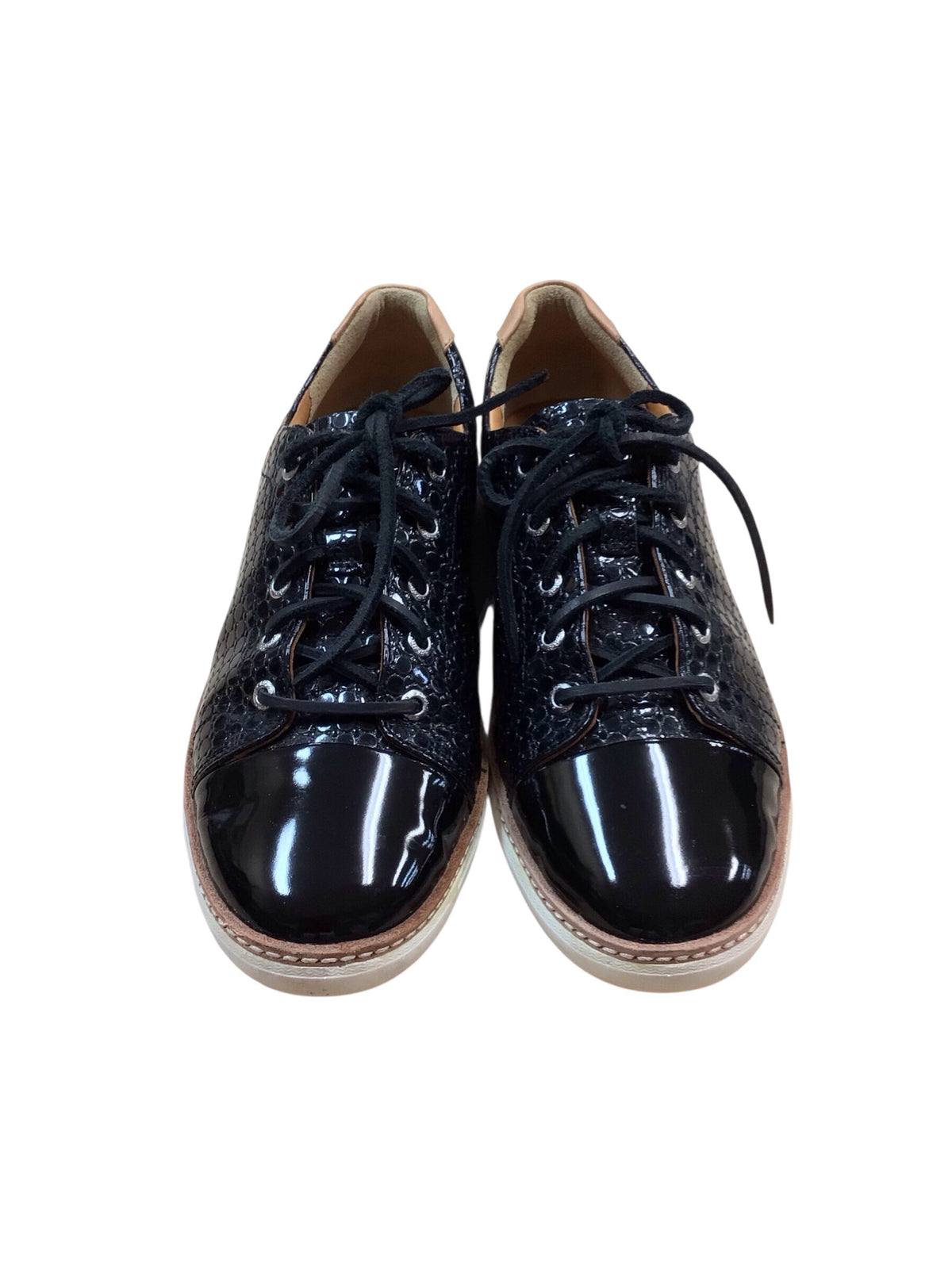 Sperry "Gold Cup Cruz" Black Embossed Lace Up Shoes Women's Size 8.5