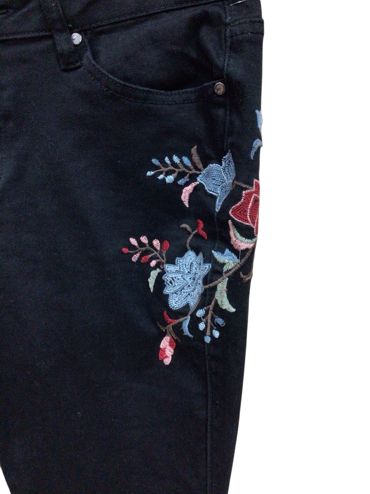 Earl Jean Floral Embroidered Black Jeans Size 8