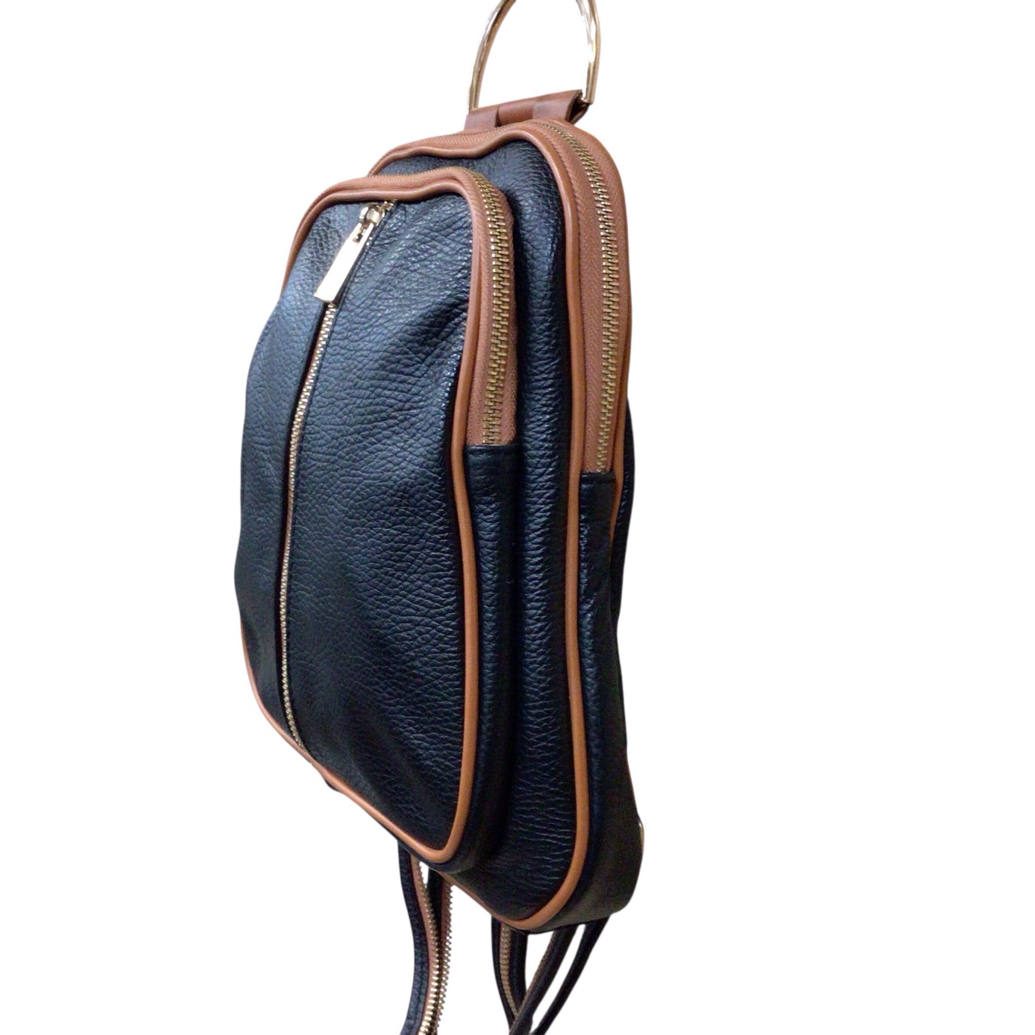 Valentina Genuine Italian Black Pebbled Leather Backpack