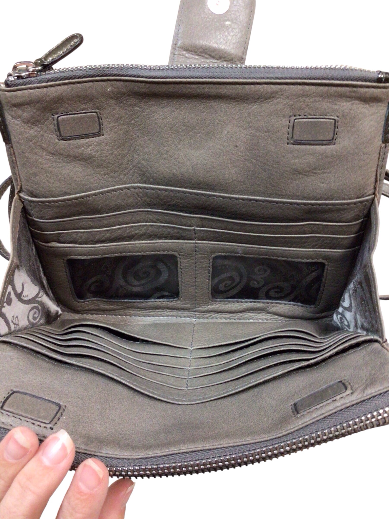 Brighton "Pretty Tough City Organizer" Gray Leather Crossbody Bag